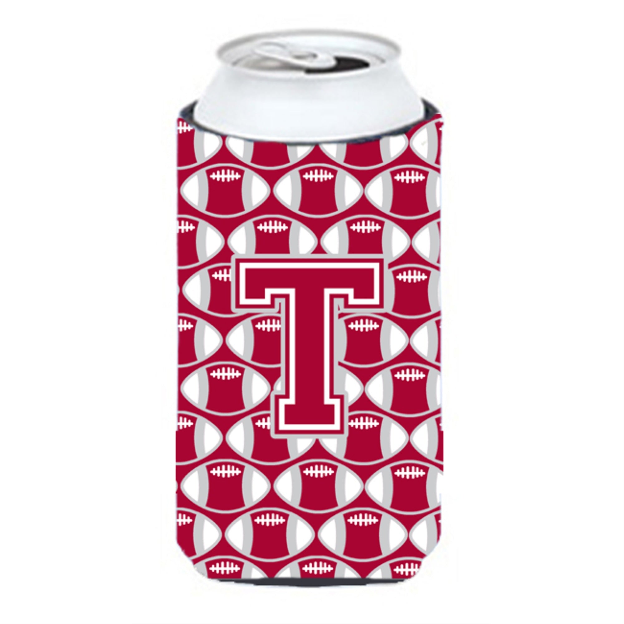 Letter T Football Crimson, Grey And White Tall Boy Beverage Insulator Hugger Cj1065-Ttbc
