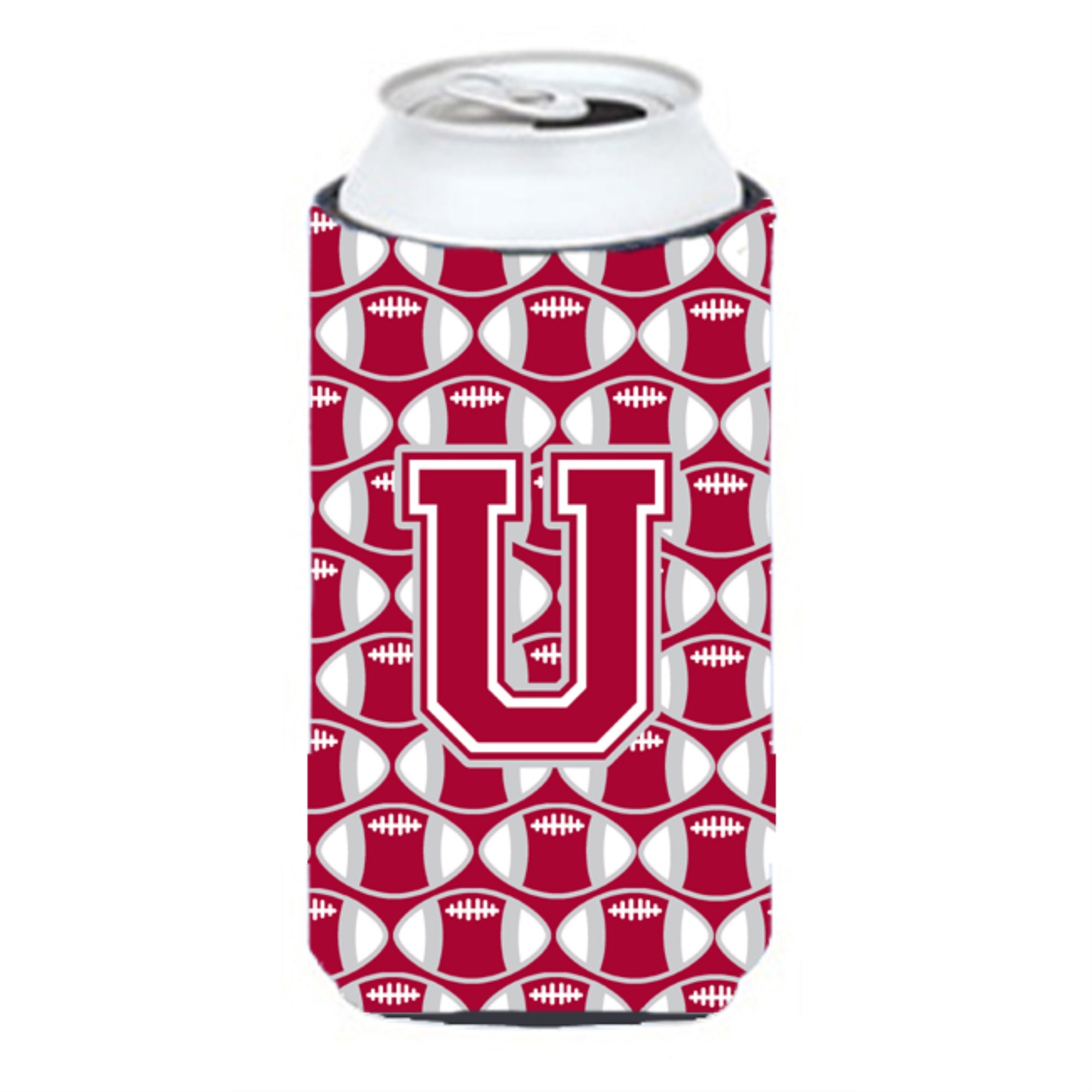 Letter U Football Crimson, Grey And White Tall Boy Beverage Insulator Hugger Cj1065-Utbc