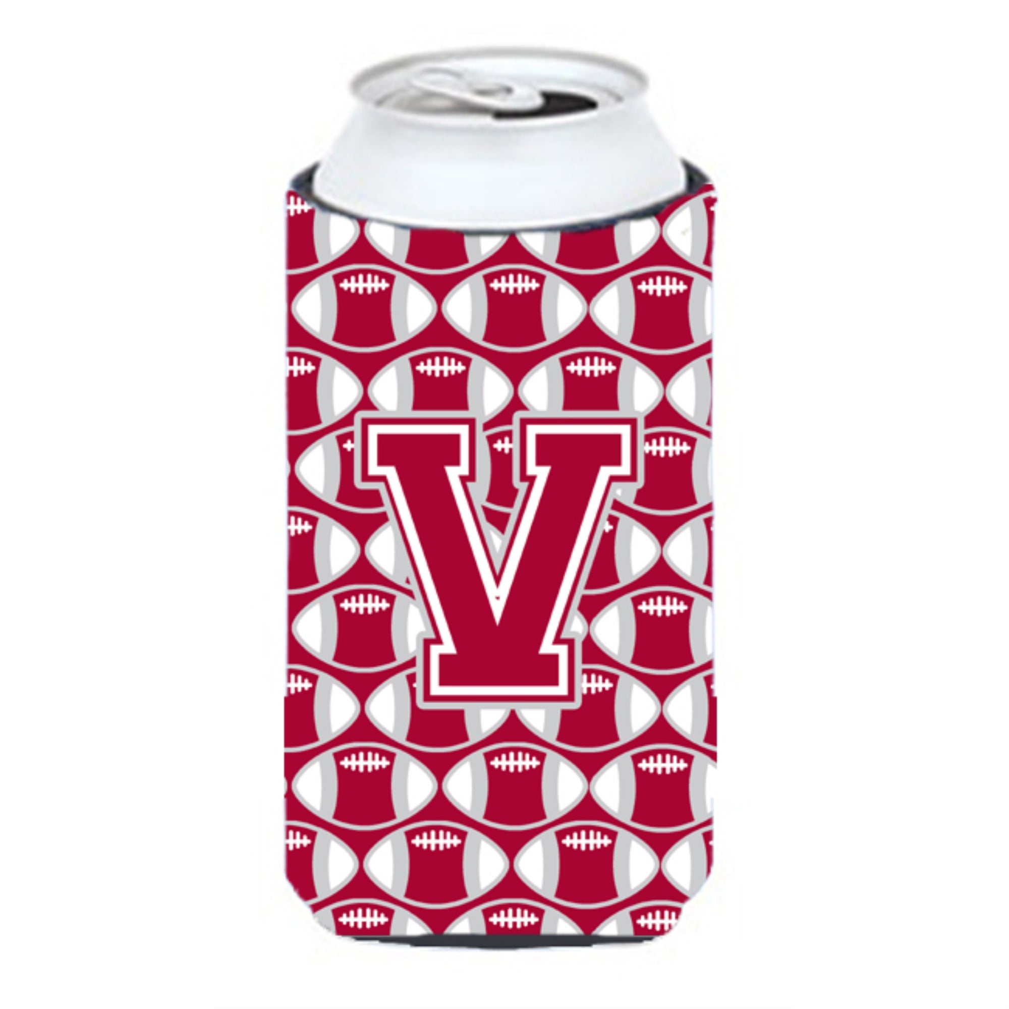 Letter V Football Crimson, Grey And White Tall Boy Beverage Insulator Hugger Cj1065-Vtbc