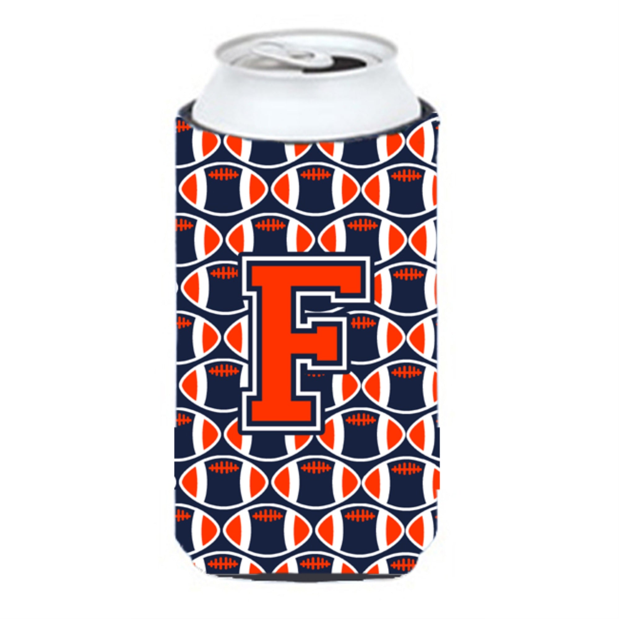Letter F Football Orange, Blue And White Tall Boy Beverage Insulator Hugger Cj1066-Ftbc
