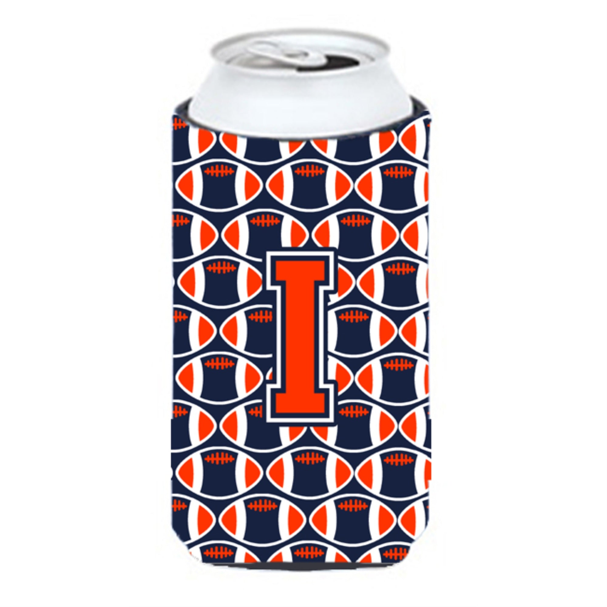 Letter I Football Orange, Blue And White Tall Boy Beverage Insulator Hugger Cj1066-Itbc