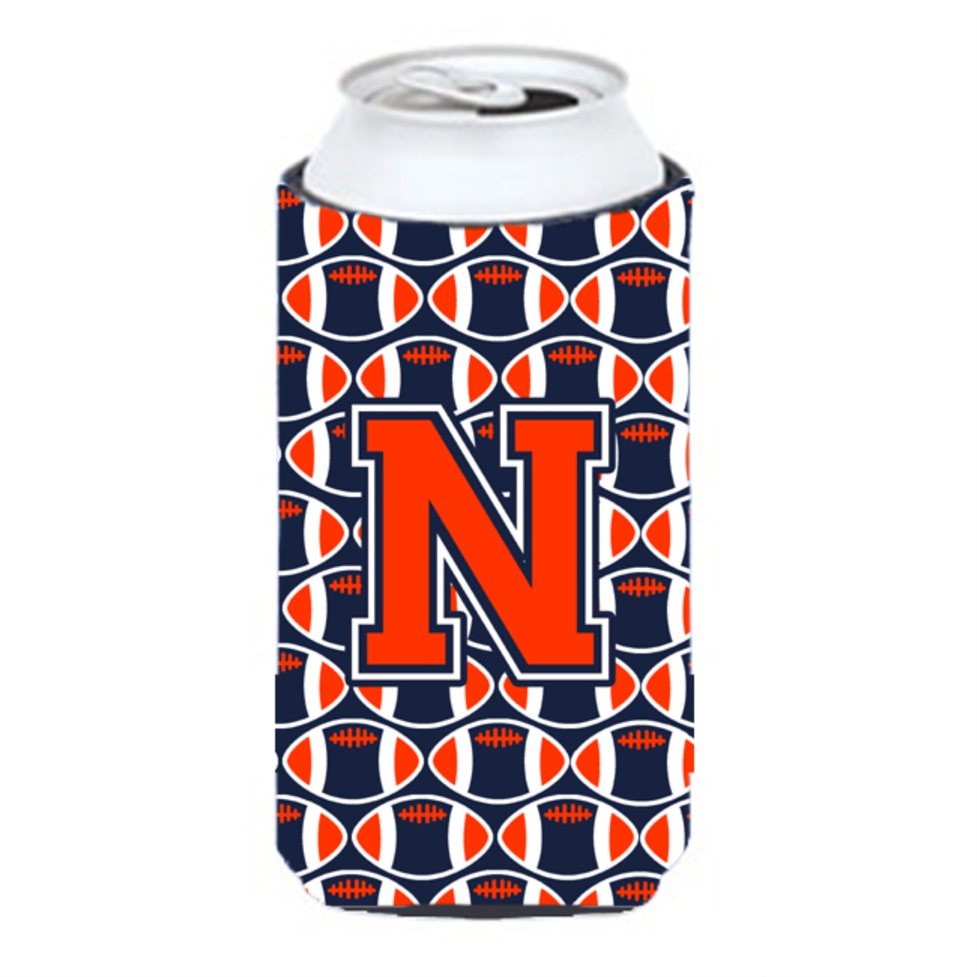 Letter N Football Orange, Blue And White Tall Boy Beverage Insulator Hugger Cj1066-Ntbc