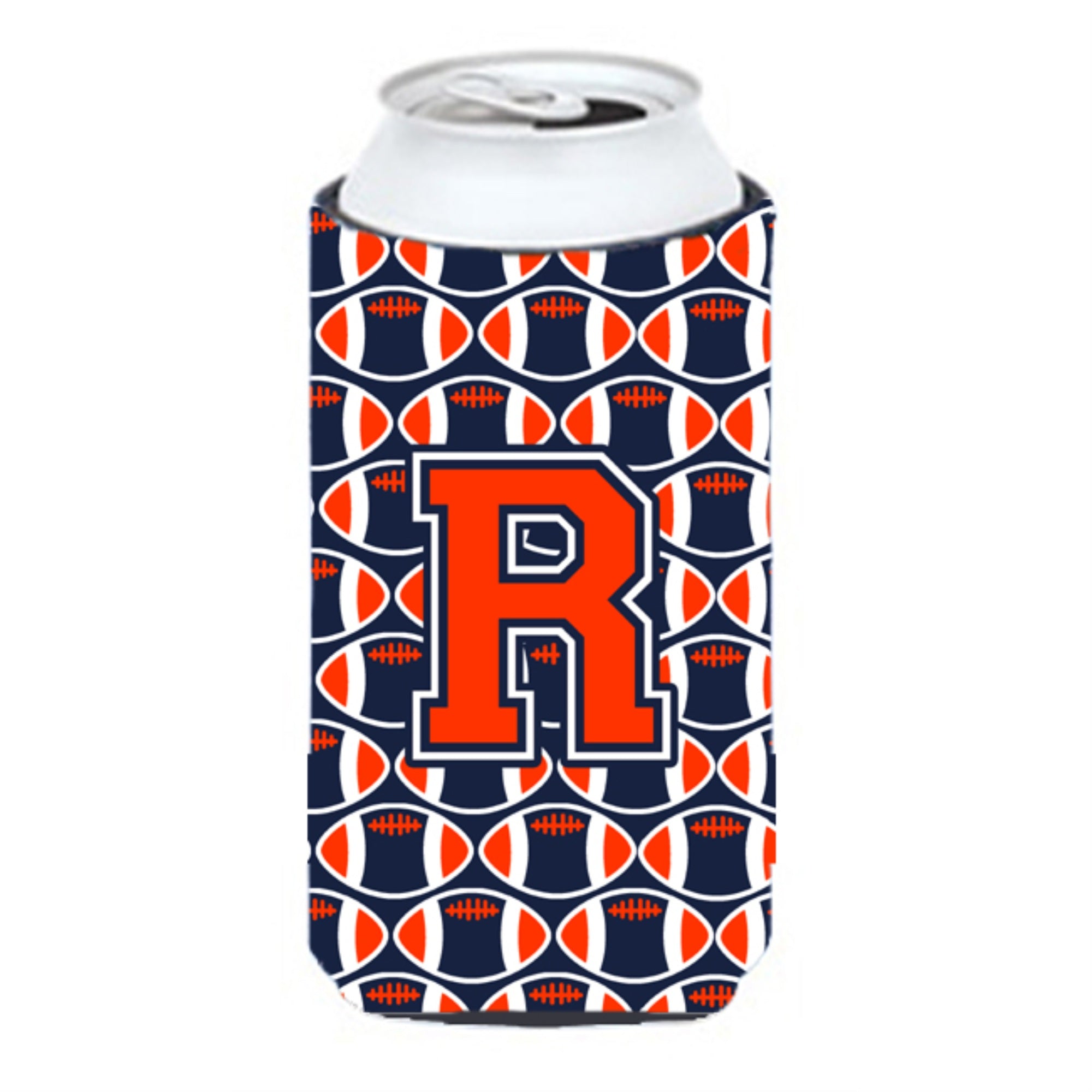 Letter R Football Orange, Blue And White Tall Boy Beverage Insulator Hugger Cj1066-Rtbc