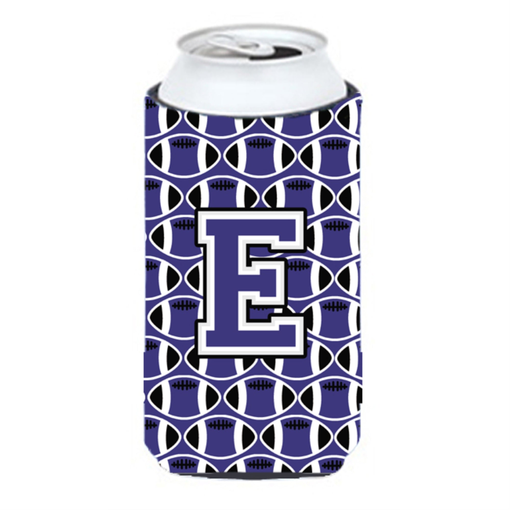 Letter E Football Purple And White Tall Boy Beverage Insulator Hugger Cj1068-Etbc