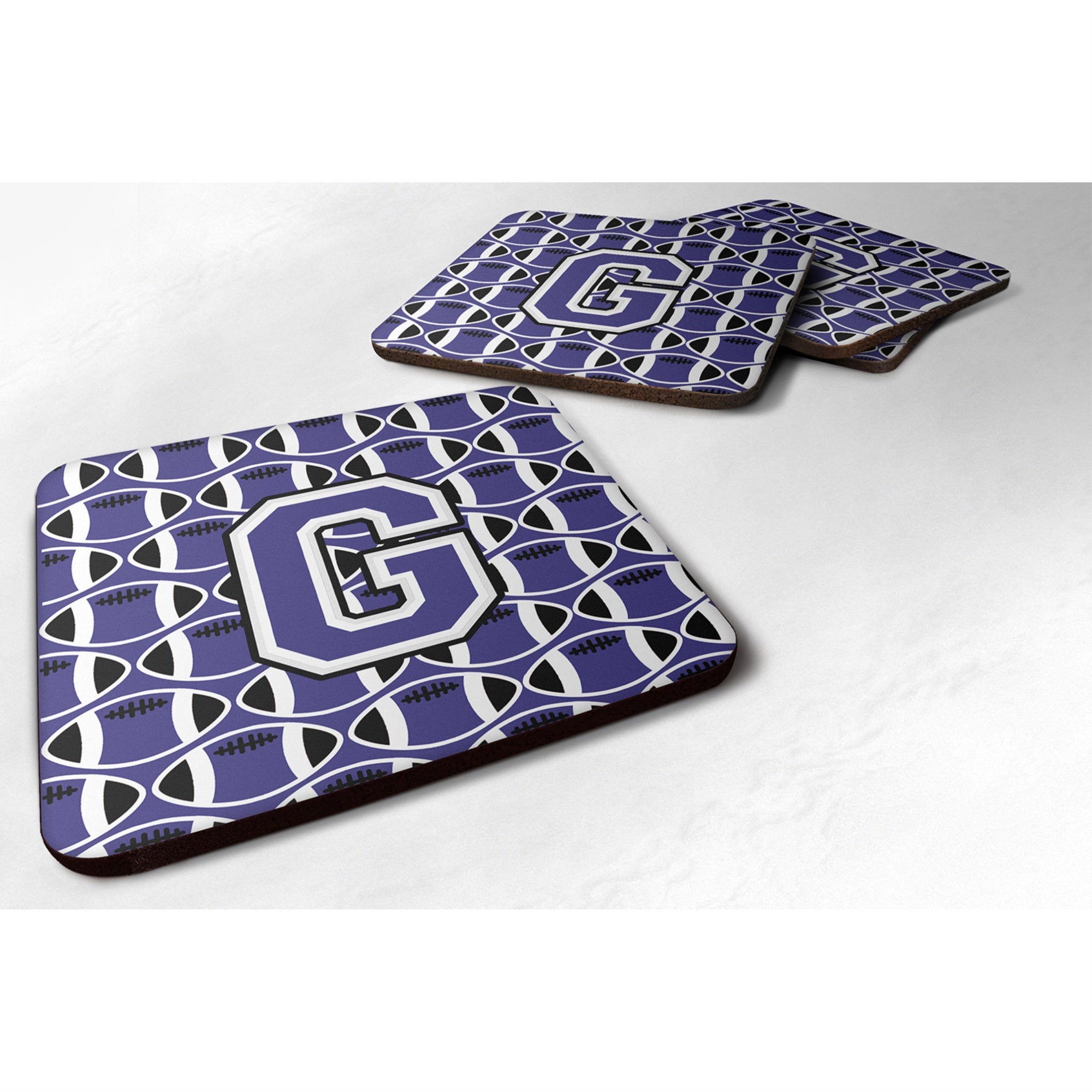 Caroline'S Treasures Cj1068-Gfc Letter G Football Purple And White Foam Coaster (Set Of 4), 3.5, Multicolor
