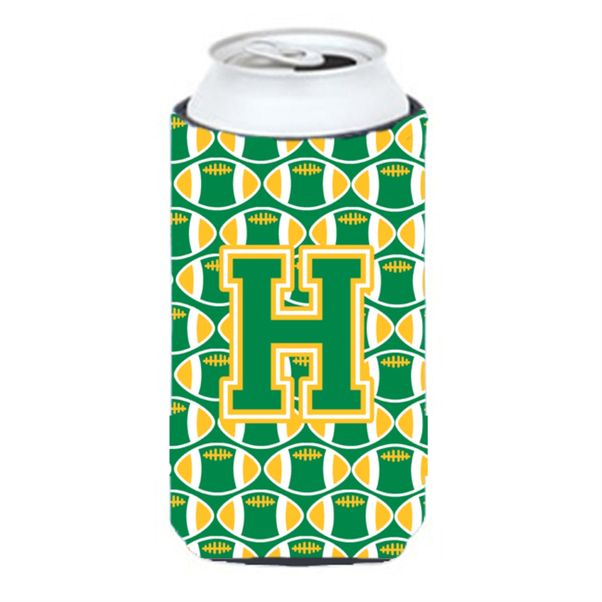 Letter H Football Green And Gold Tall Boy Beverage Insulator Hugger Cj1069-Htbc