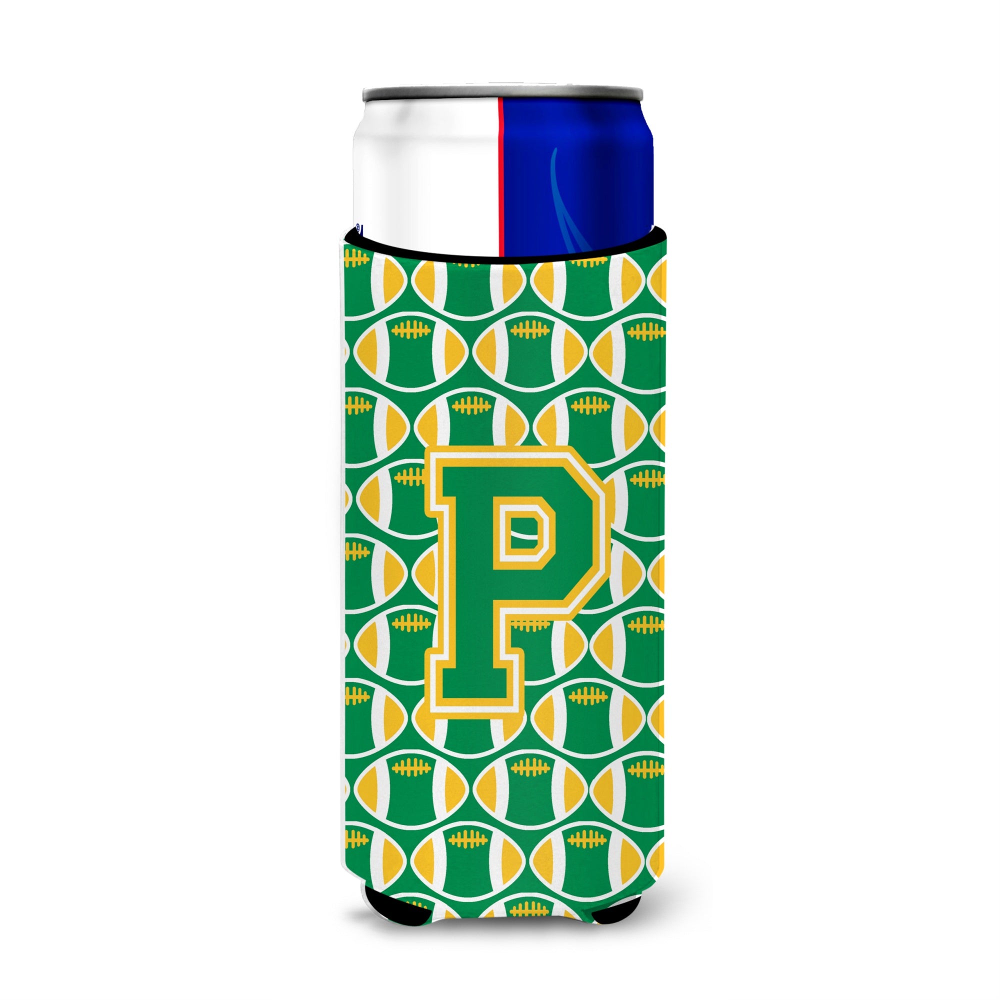 Letter P Football Green And Gold Ultra Beverage Insulators For Slim Cans Cj1069-Pmuk