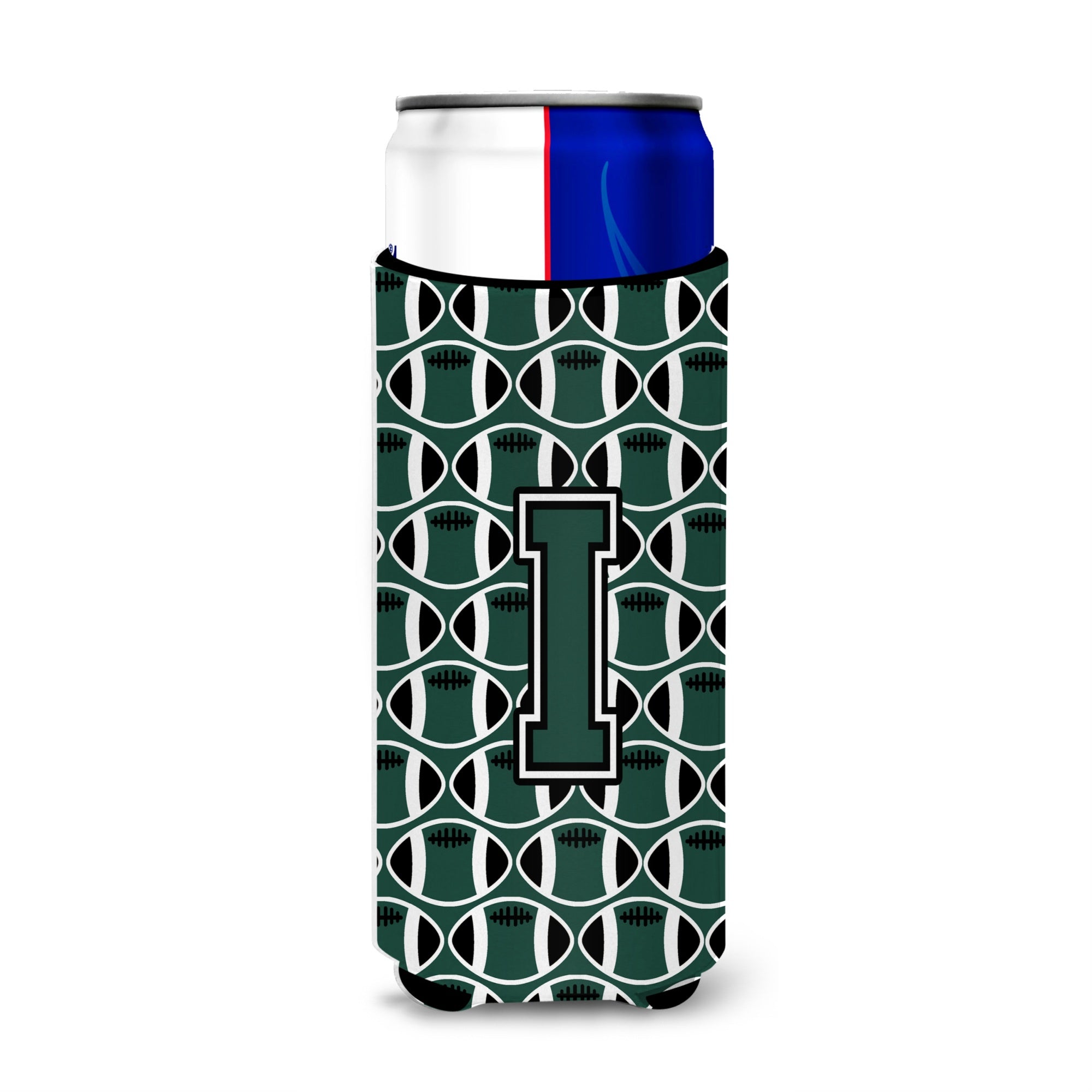 Letter I Football Green And White Ultra Beverage Insulators For Slim Cans Cj1071-Imuk