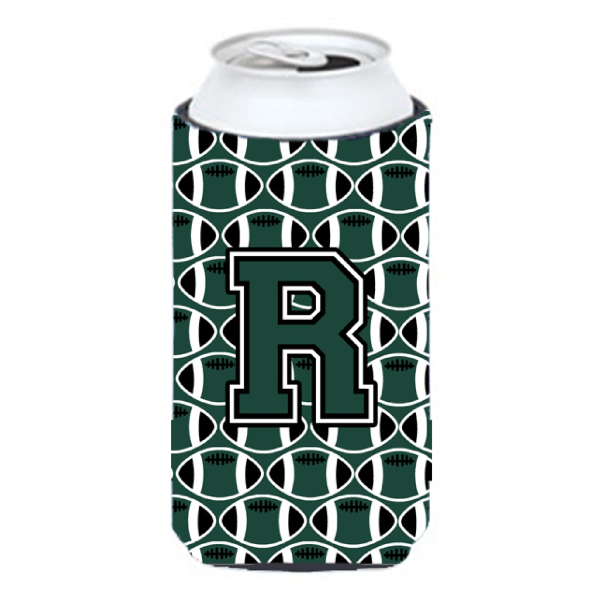 Letter R Football Green And White Tall Boy Beverage Insulator Hugger Cj1071-Rtbc