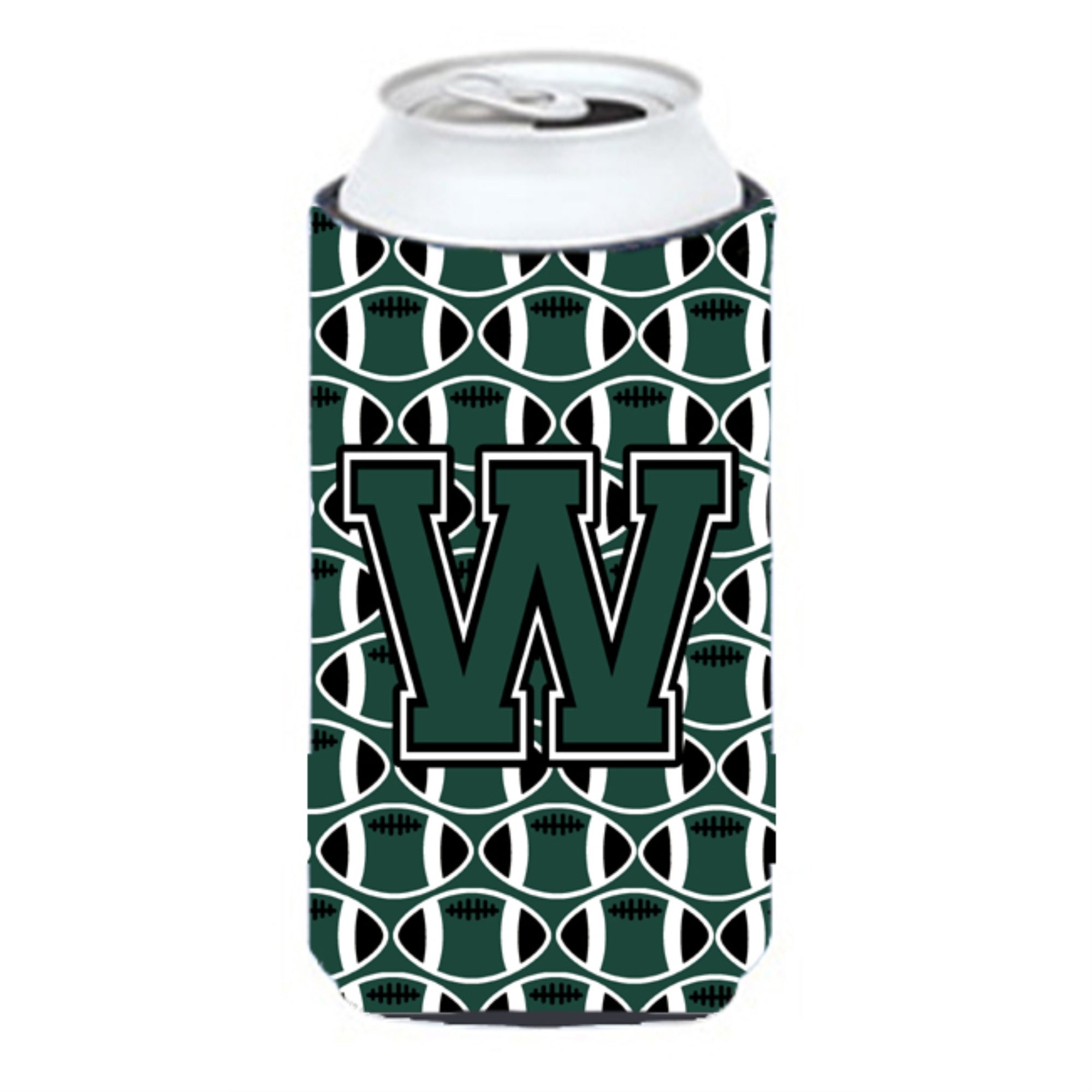 Letter W Football Green And White Tall Boy Beverage Insulator Hugger Cj1071-Wtbc