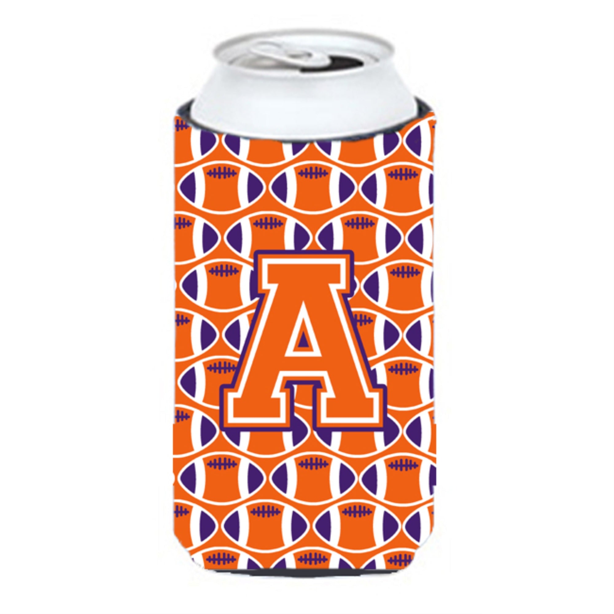 Letter A Football Orange, White And Regalia Tall Boy Beverage Insulator Hugger Cj1072-Atbc