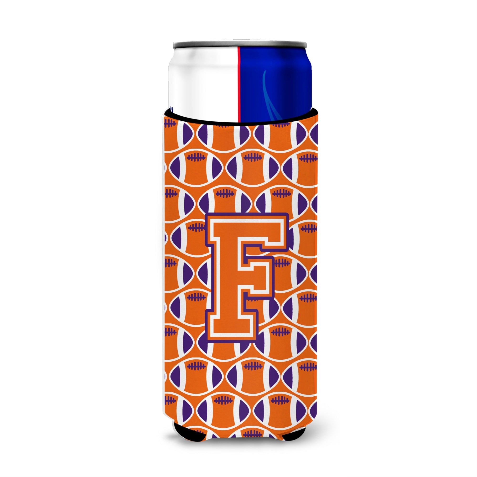 Letter F Football Orange, White And Regalia Ultra Beverage Insulators For Slim Cans Cj1072-Fmuk