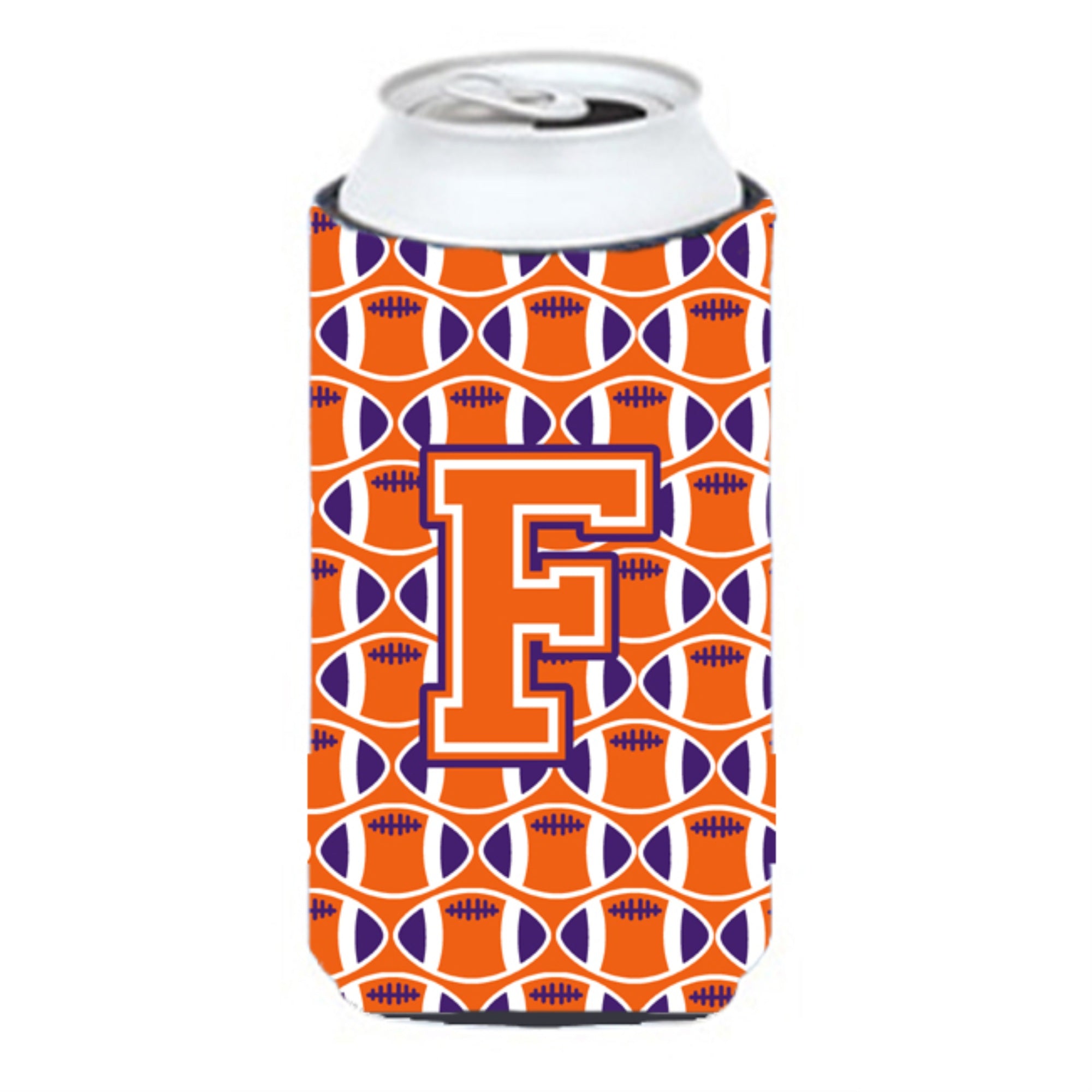 Letter F Football Orange, White And Regalia Tall Boy Beverage Insulator Hugger Cj1072-Ftbc