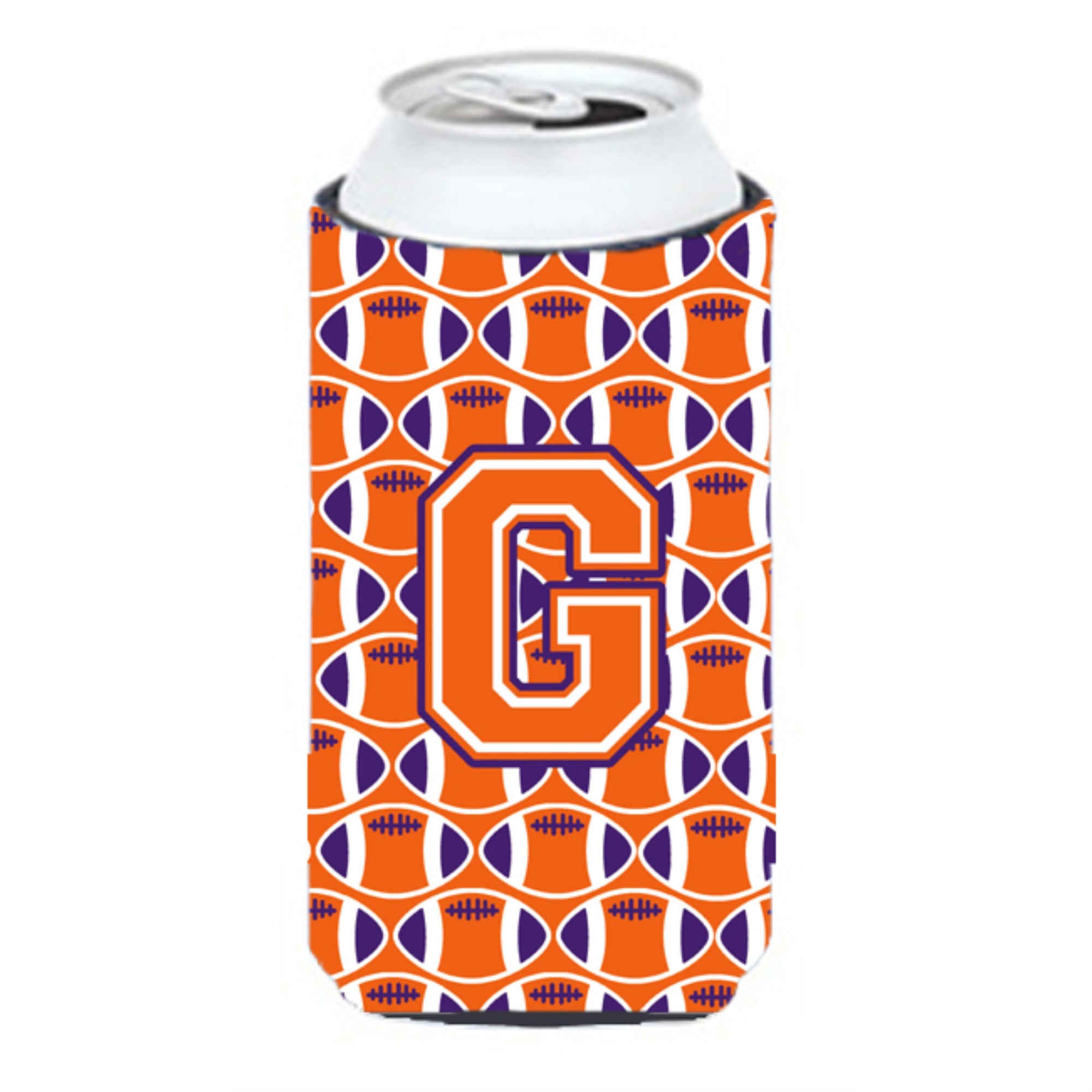 Letter G Football Orange, White And Regalia Tall Boy Beverage Insulator Hugger Cj1072-Gtbc