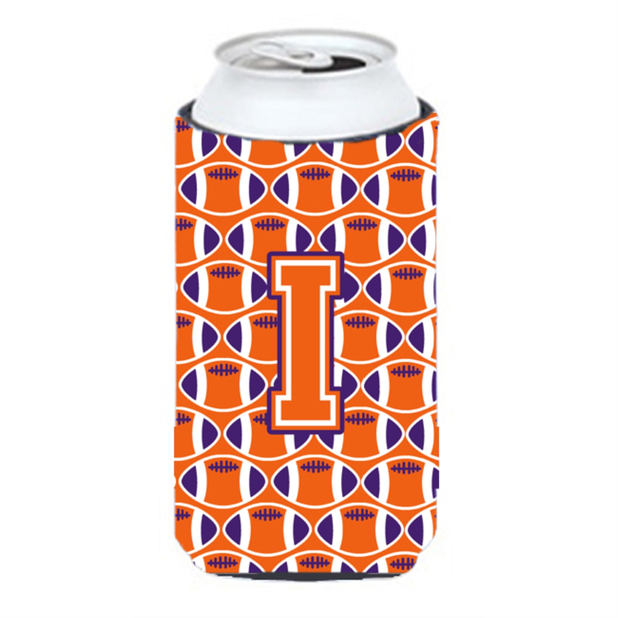Letter I Football Orange, White And Regalia Tall Boy Beverage Insulator Hugger Cj1072-Itbc