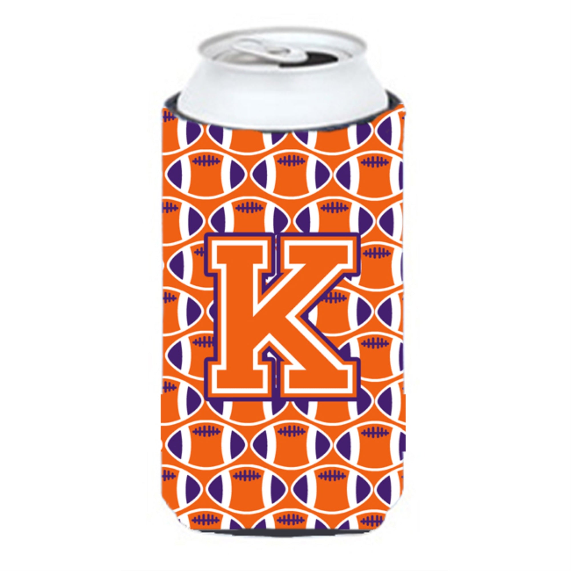 Letter K Football Orange, White And Regalia Tall Boy Beverage Insulator Hugger Cj1072-Ktbc