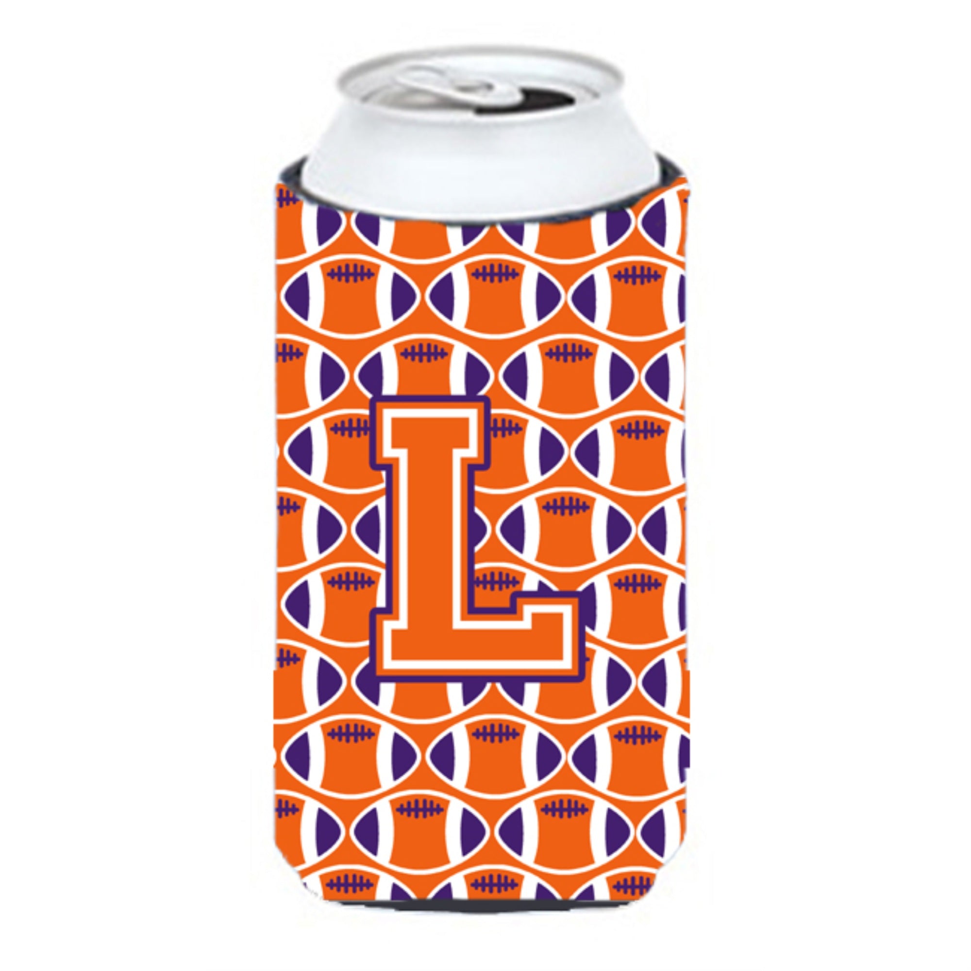 Letter L Football Orange, White And Regalia Tall Boy Beverage Insulator Hugger Cj1072-Ltbc