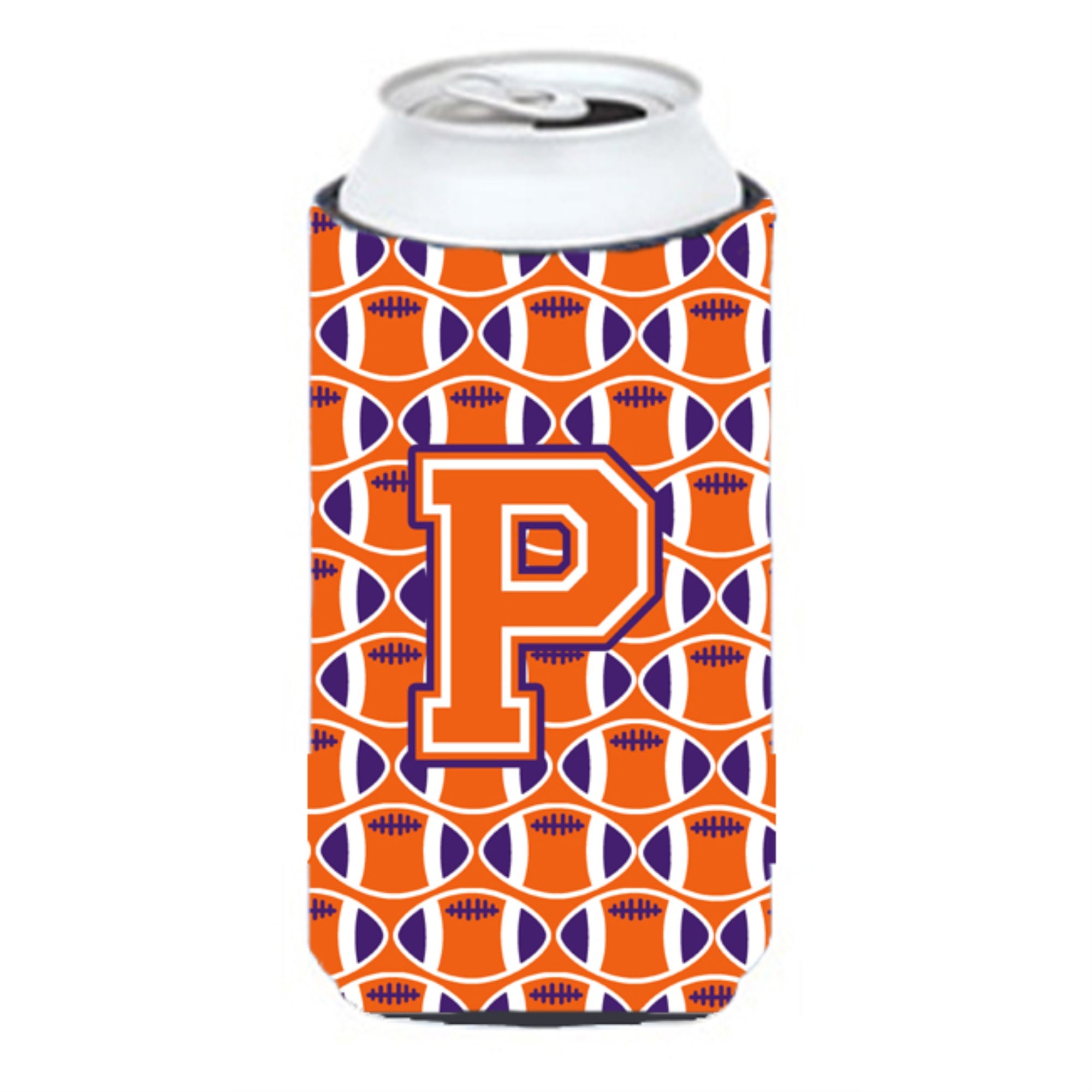 Letter P Football Orange, White And Regalia Tall Boy Beverage Insulator Hugger Cj1072-Ptbc