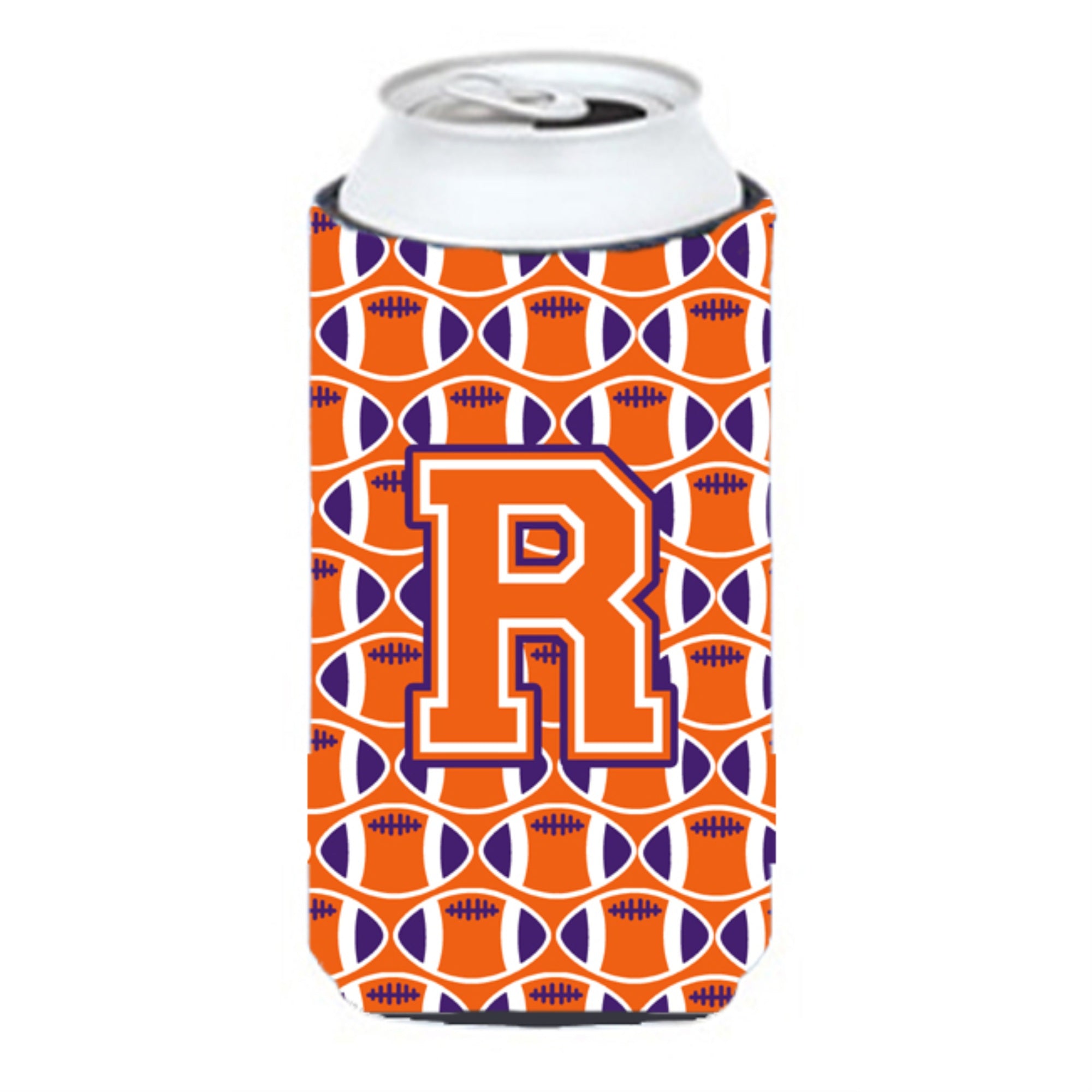 Letter R Football Orange, White And Regalia Tall Boy Beverage Insulator Hugger Cj1072-Rtbc