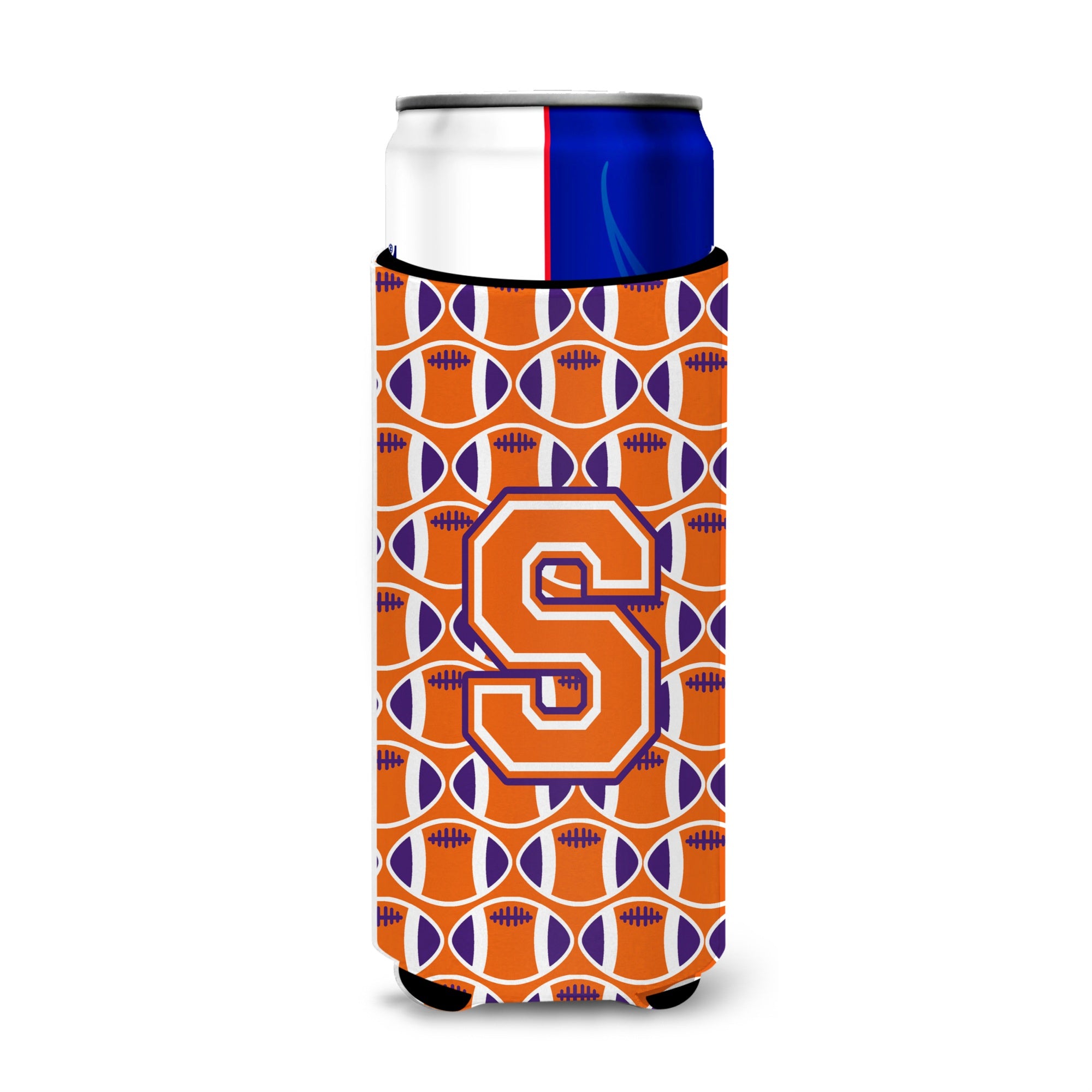 Letter S Football Orange, White And Regalia Ultra Beverage Insulators For Slim Cans Cj1072-Smuk