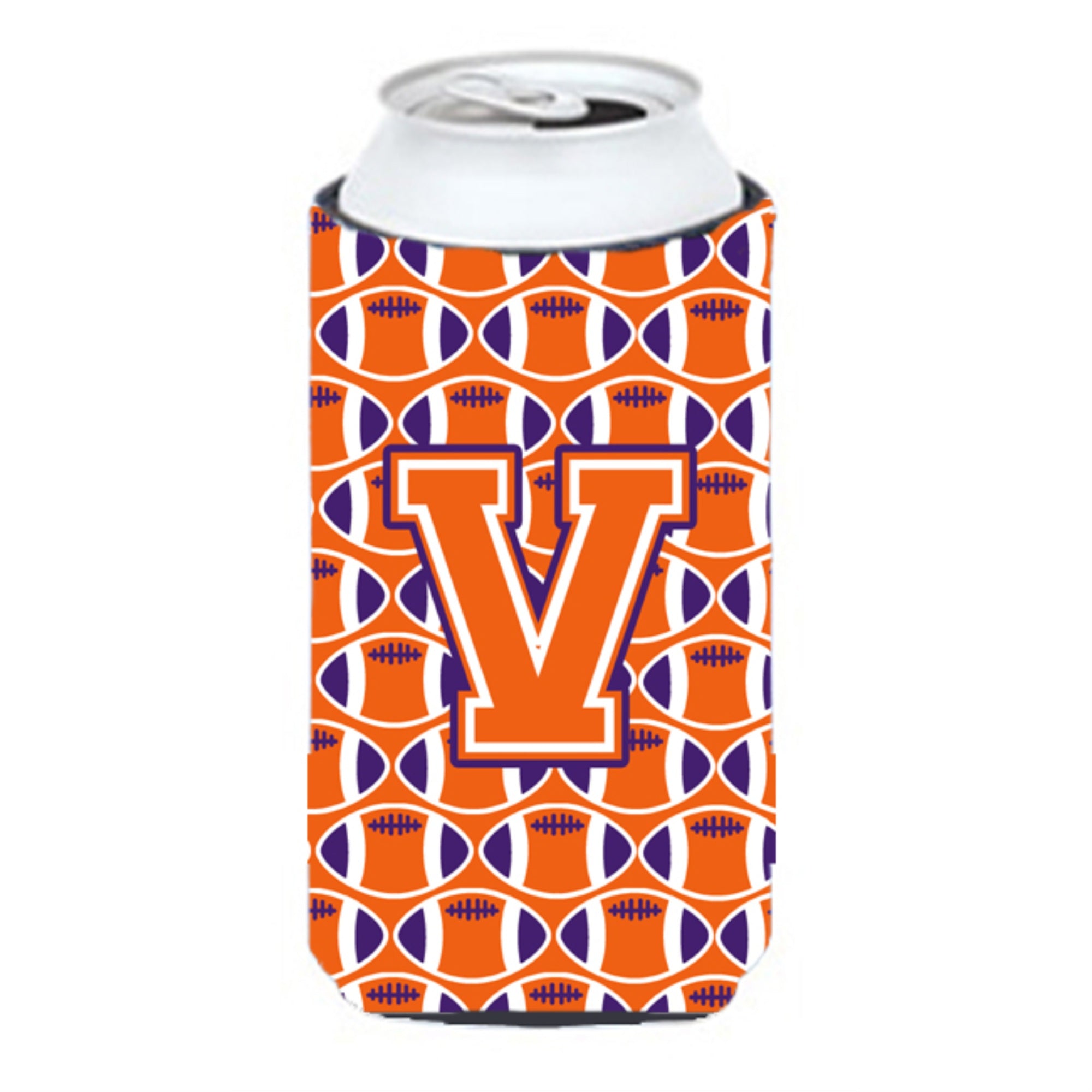 Letter V Football Orange, White And Regalia Tall Boy Beverage Insulator Hugger Cj1072-Vtbc