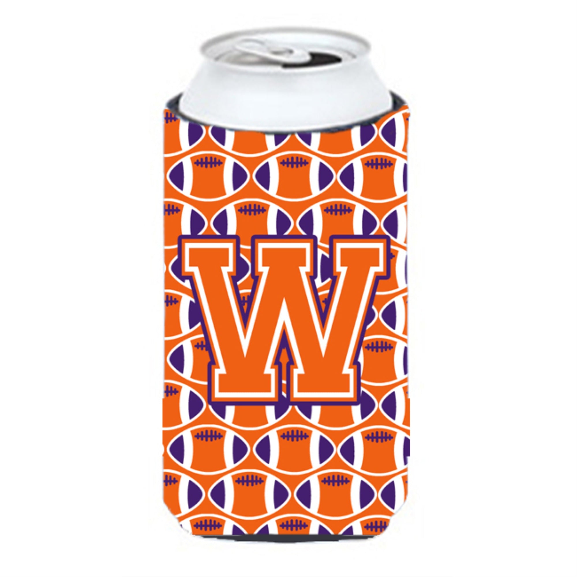 Letter W Football Orange, White And Regalia Tall Boy Beverage Insulator Hugger Cj1072-Wtbc