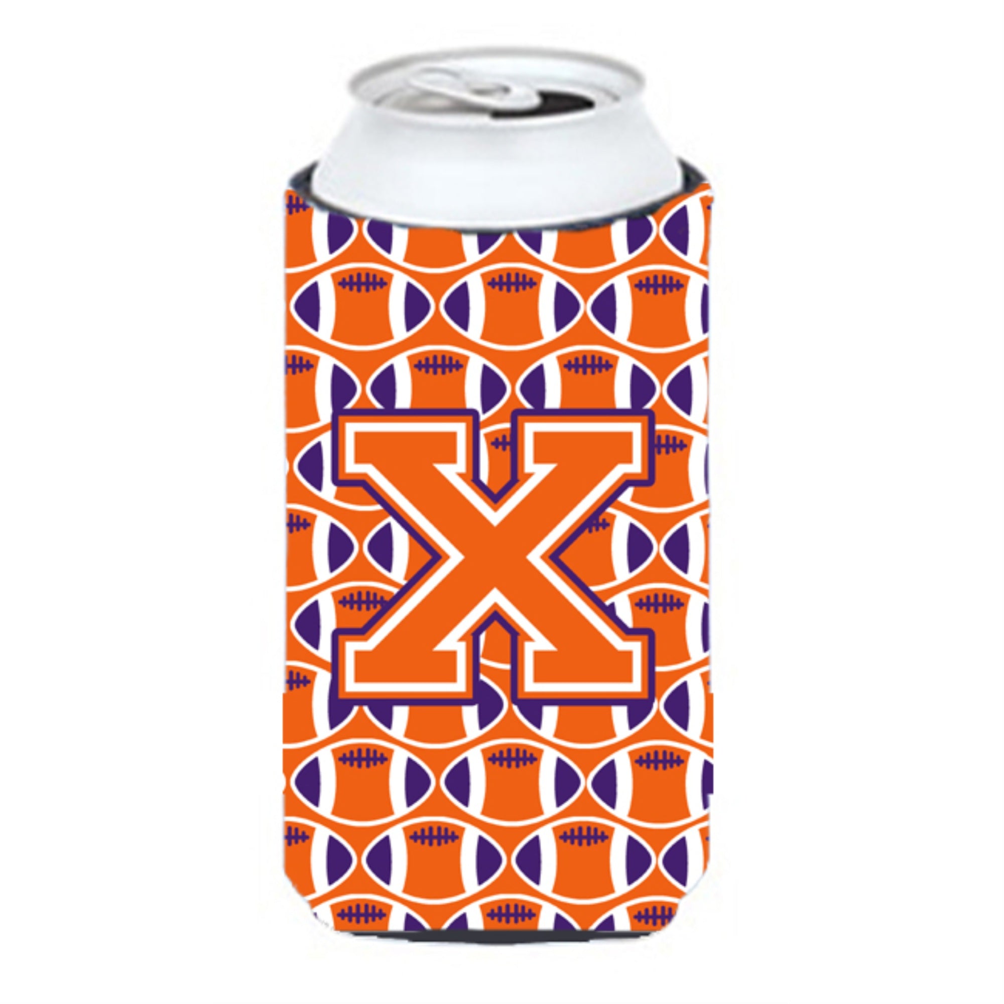 Letter X Football Orange, White And Regalia Tall Boy Beverage Insulator Hugger Cj1072-Xtbc