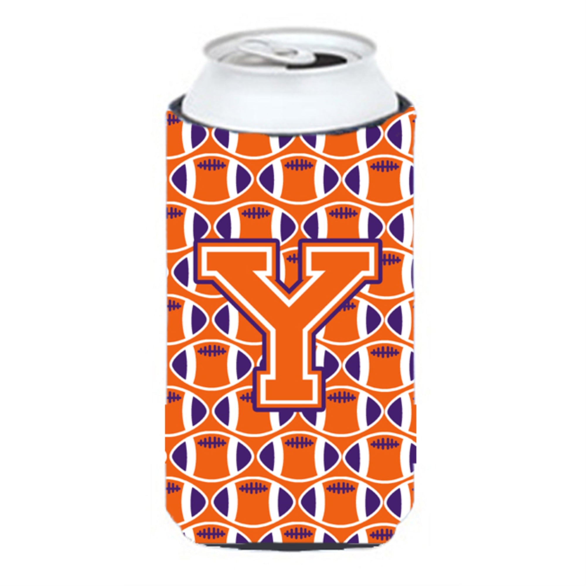 Letter Y Football Orange, White And Regalia Tall Boy Beverage Insulator Hugger Cj1072-Ytbc