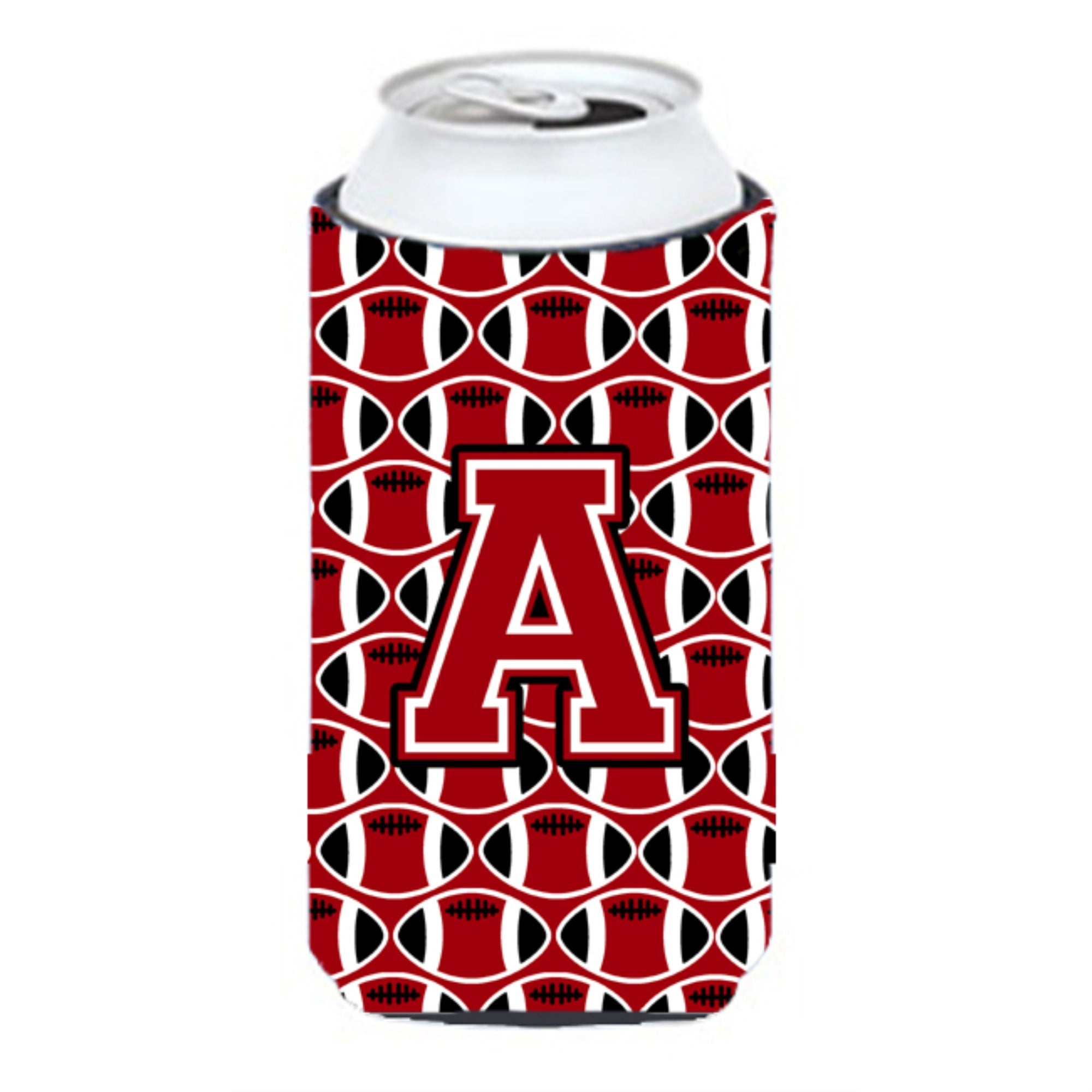 Letter A Football Red, Black And White Tall Boy Beverage Insulator Hugger Cj1073-Atbc