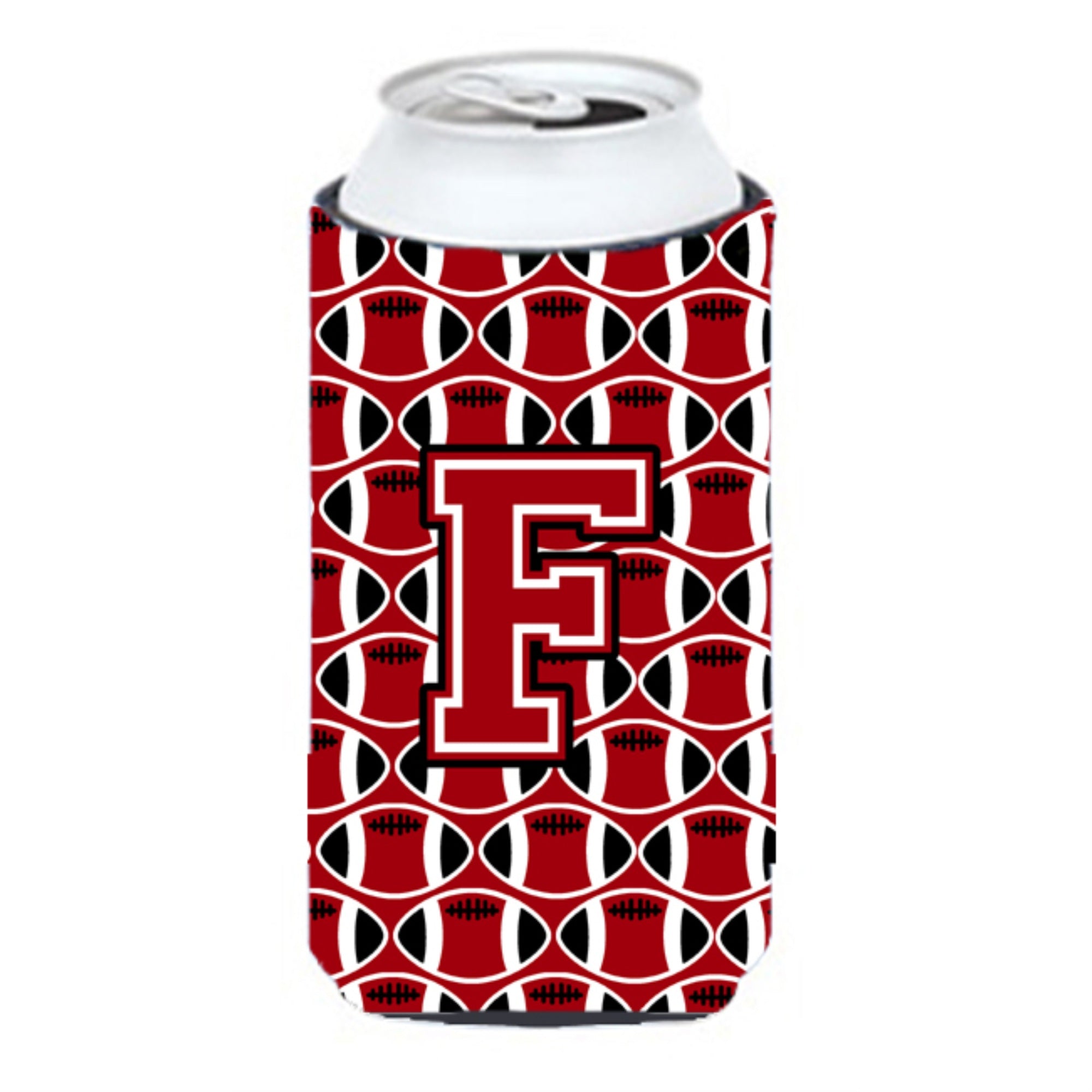 Letter F Football Red, Black And White Tall Boy Beverage Insulator Hugger Cj1073-Ftbc