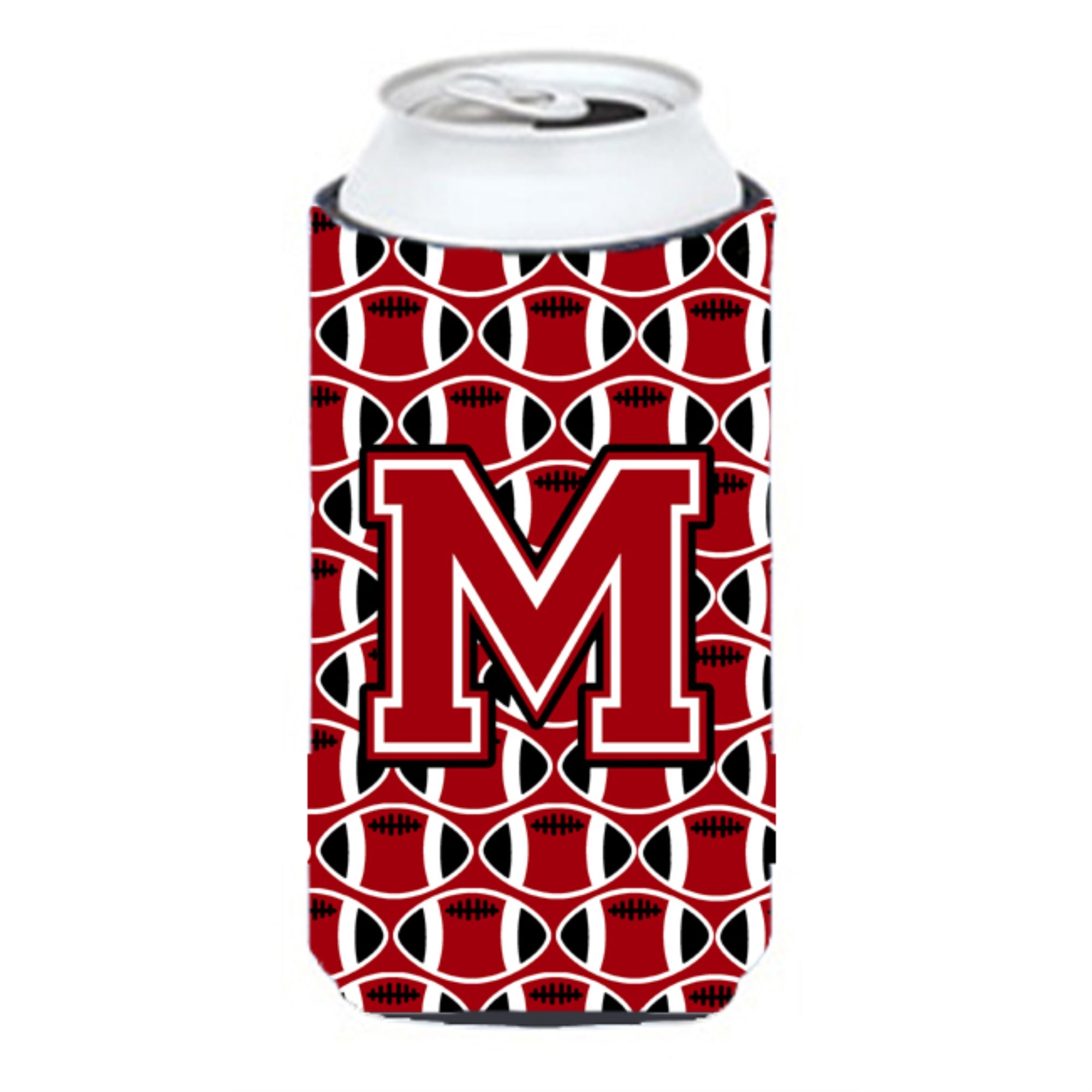Letter M Football Red, Black And White Tall Boy Beverage Insulator Hugger Cj1073-Mtbc