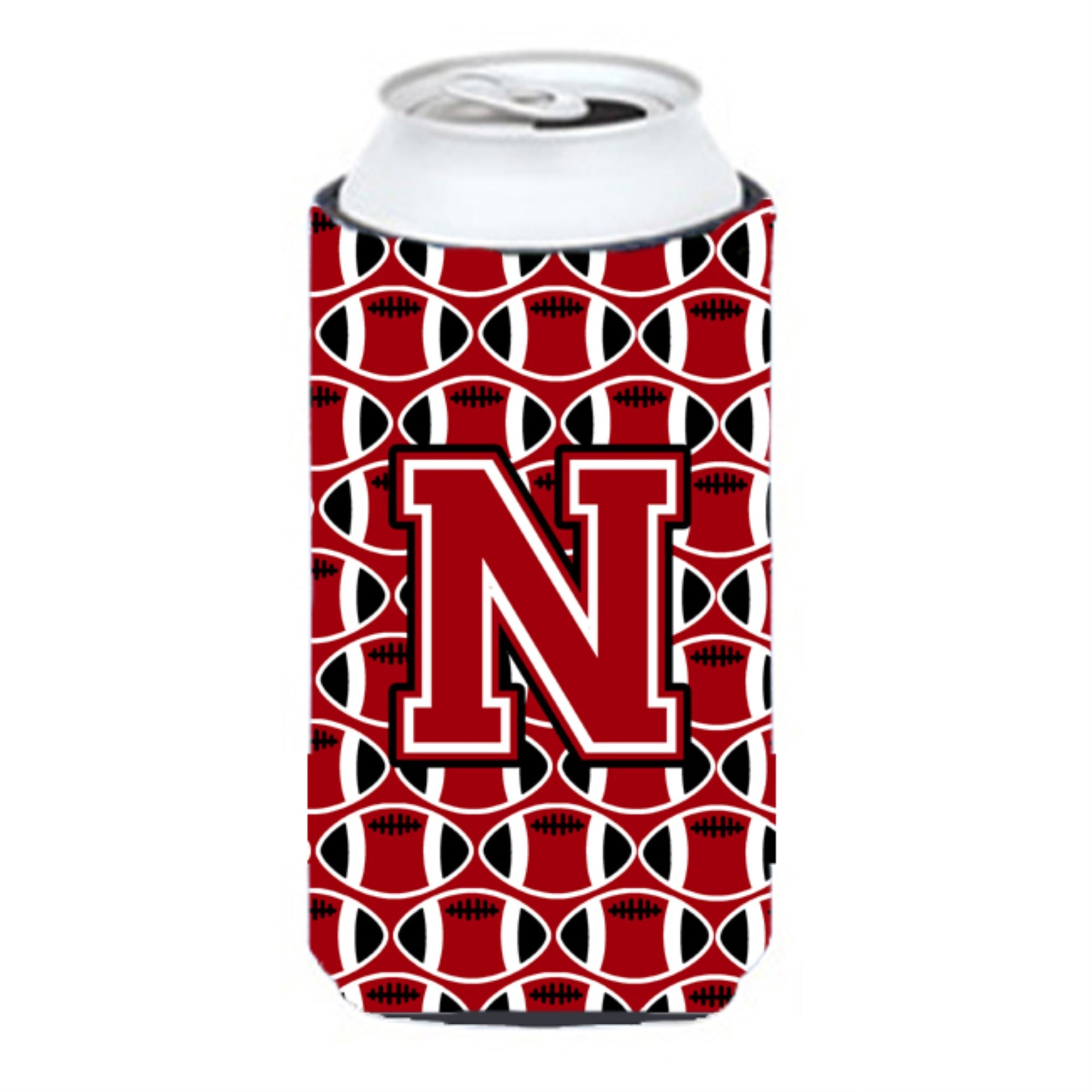 Letter N Football Red, Black And White Tall Boy Beverage Insulator Hugger Cj1073-Ntbc