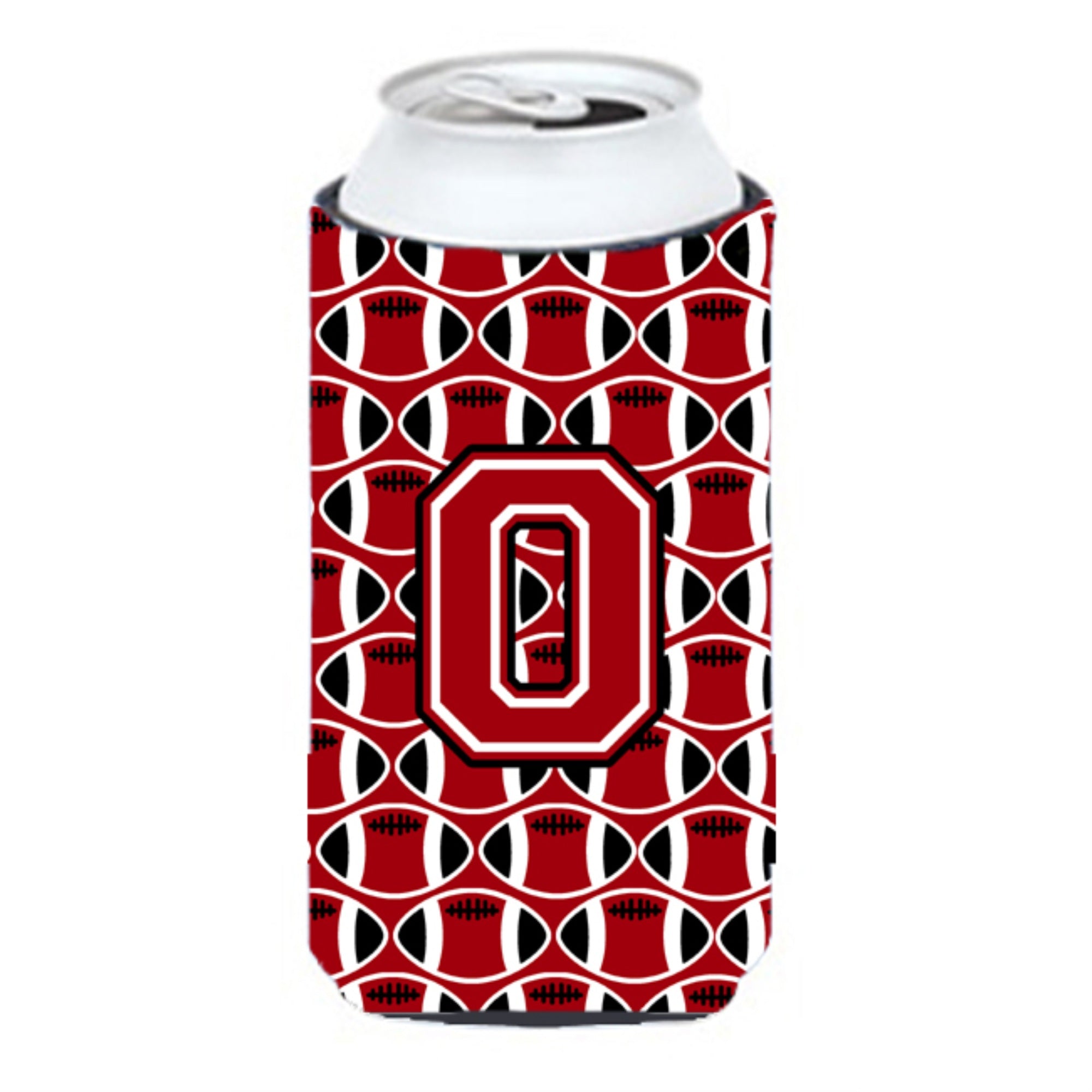 Letter O Football Red, Black And White Tall Boy Beverage Insulator Hugger Cj1073-Otbc