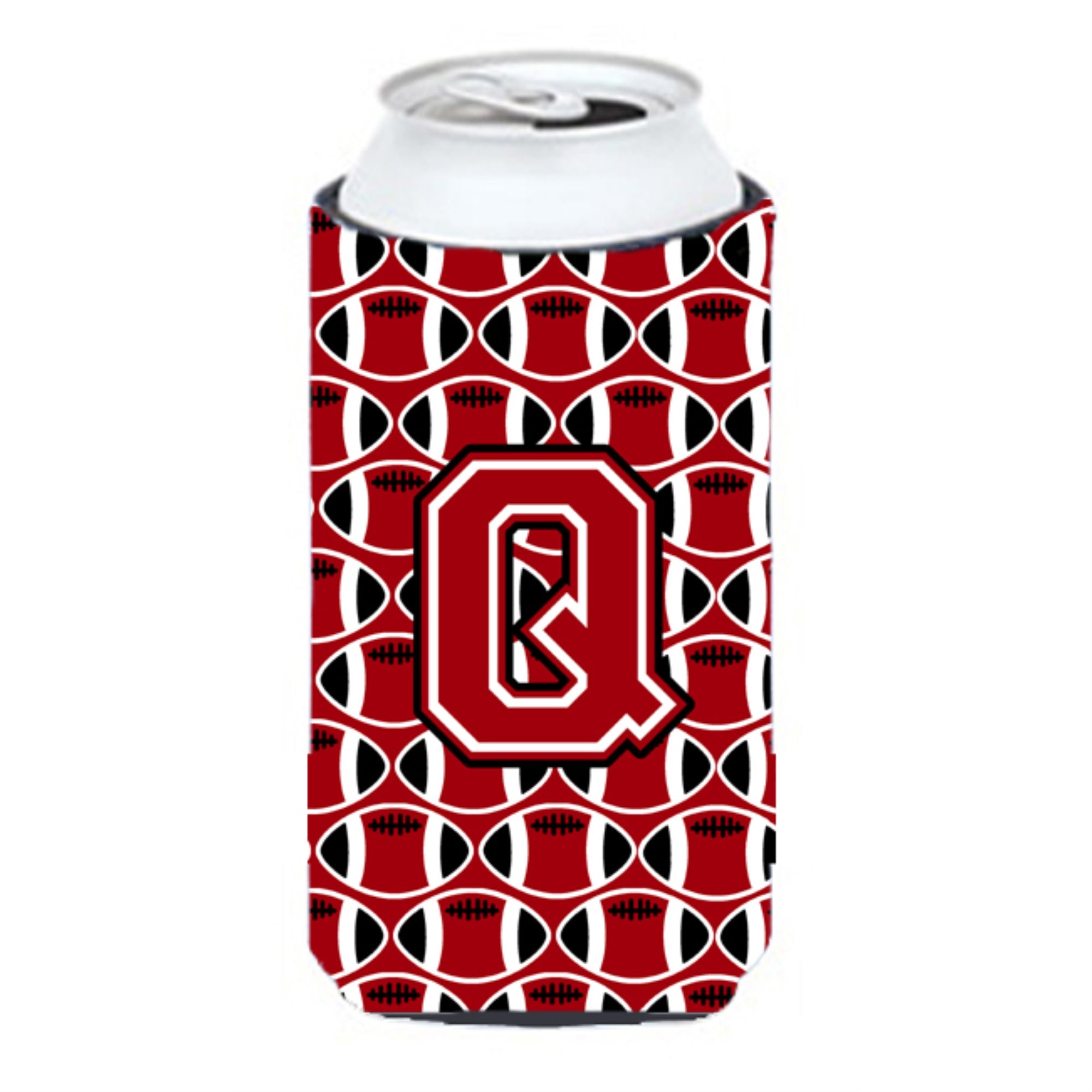 Letter Q Football Red, Black And White Tall Boy Beverage Insulator Hugger Cj1073-Qtbc
