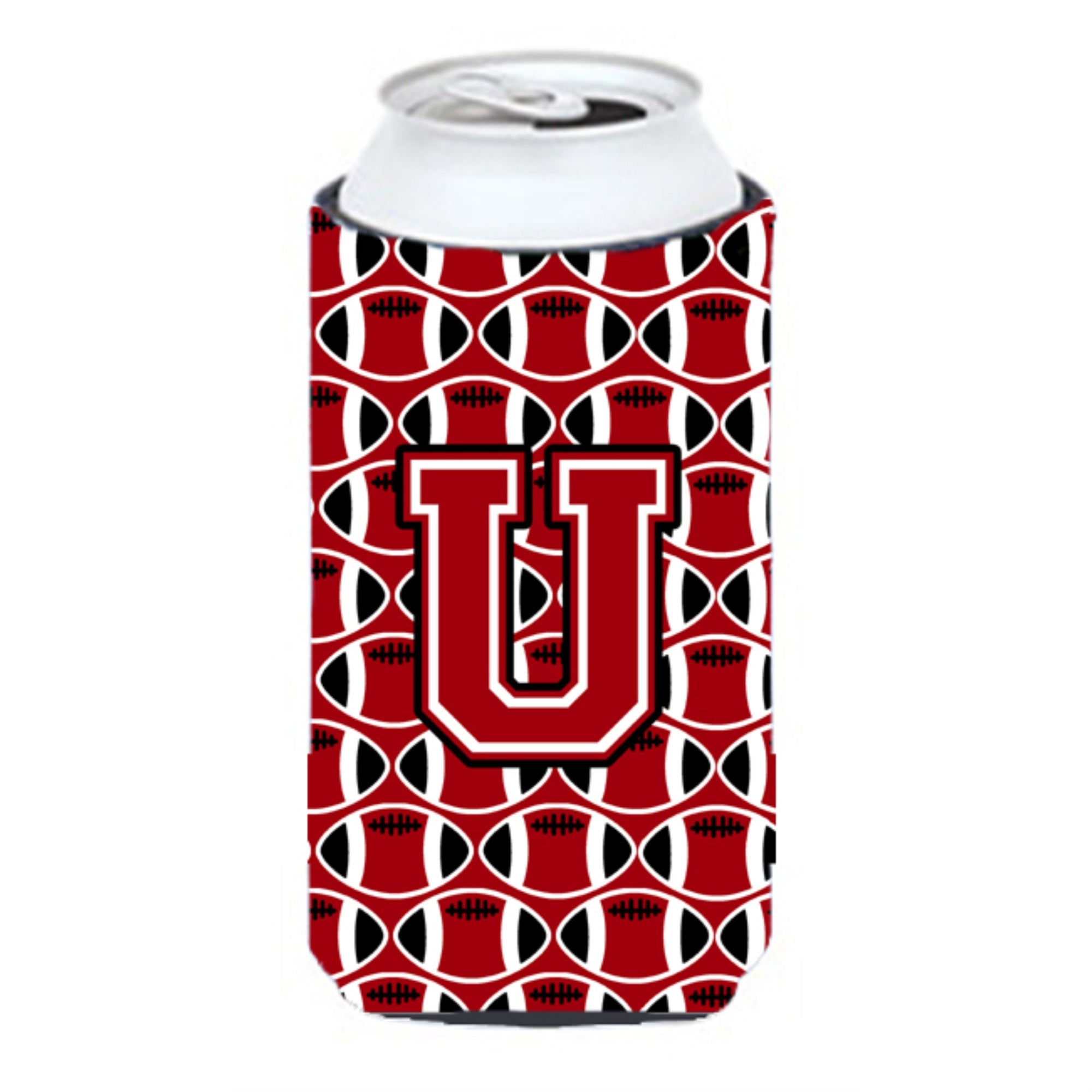 Letter U Football Red, Black And White Tall Boy Beverage Insulator Hugger Cj1073-Utbc