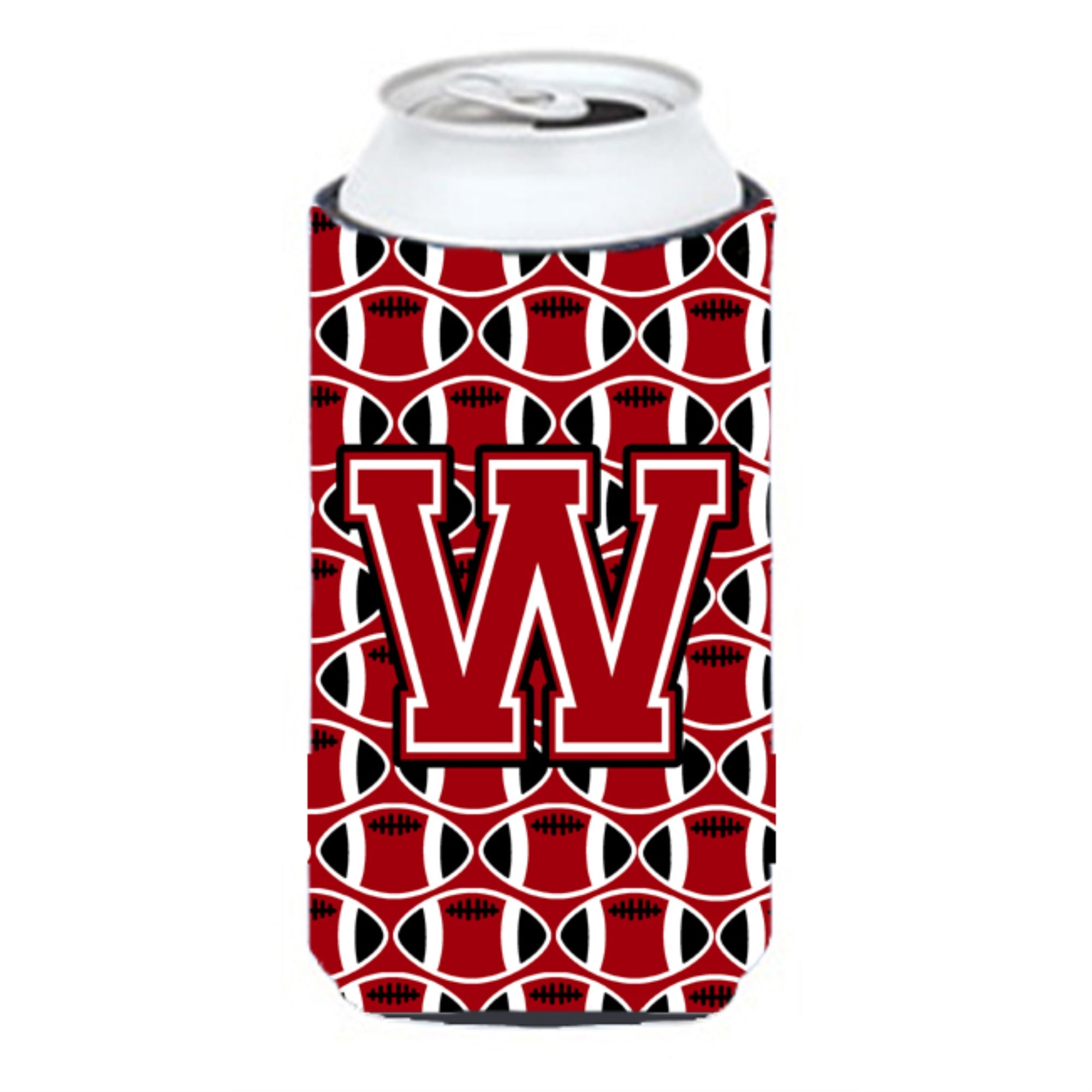 Letter W Football Red, Black And White Tall Boy Beverage Insulator Hugger Cj1073-Wtbc