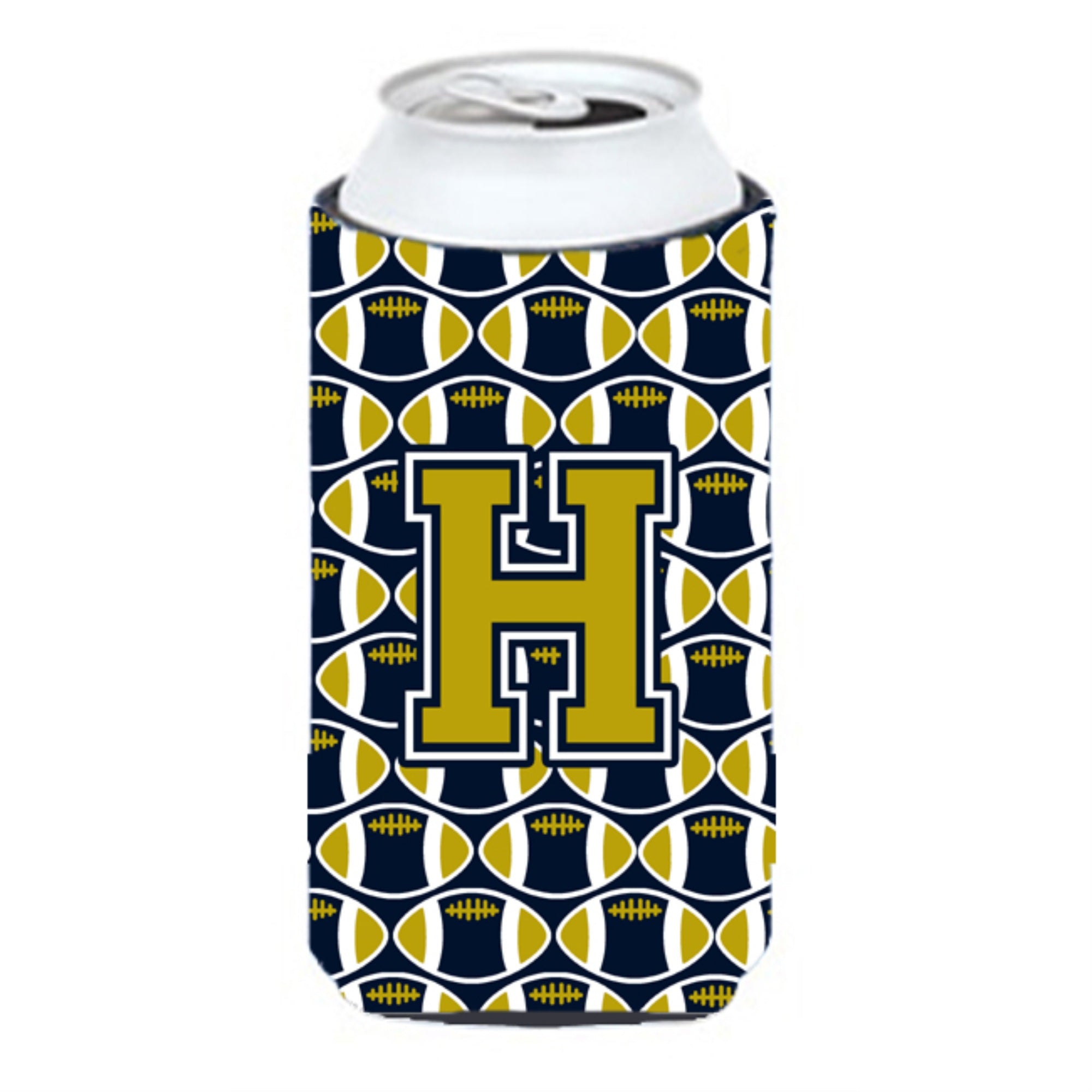 Letter H Football Blue And Gold Tall Boy Beverage Insulator Hugger Cj1074-Htbc