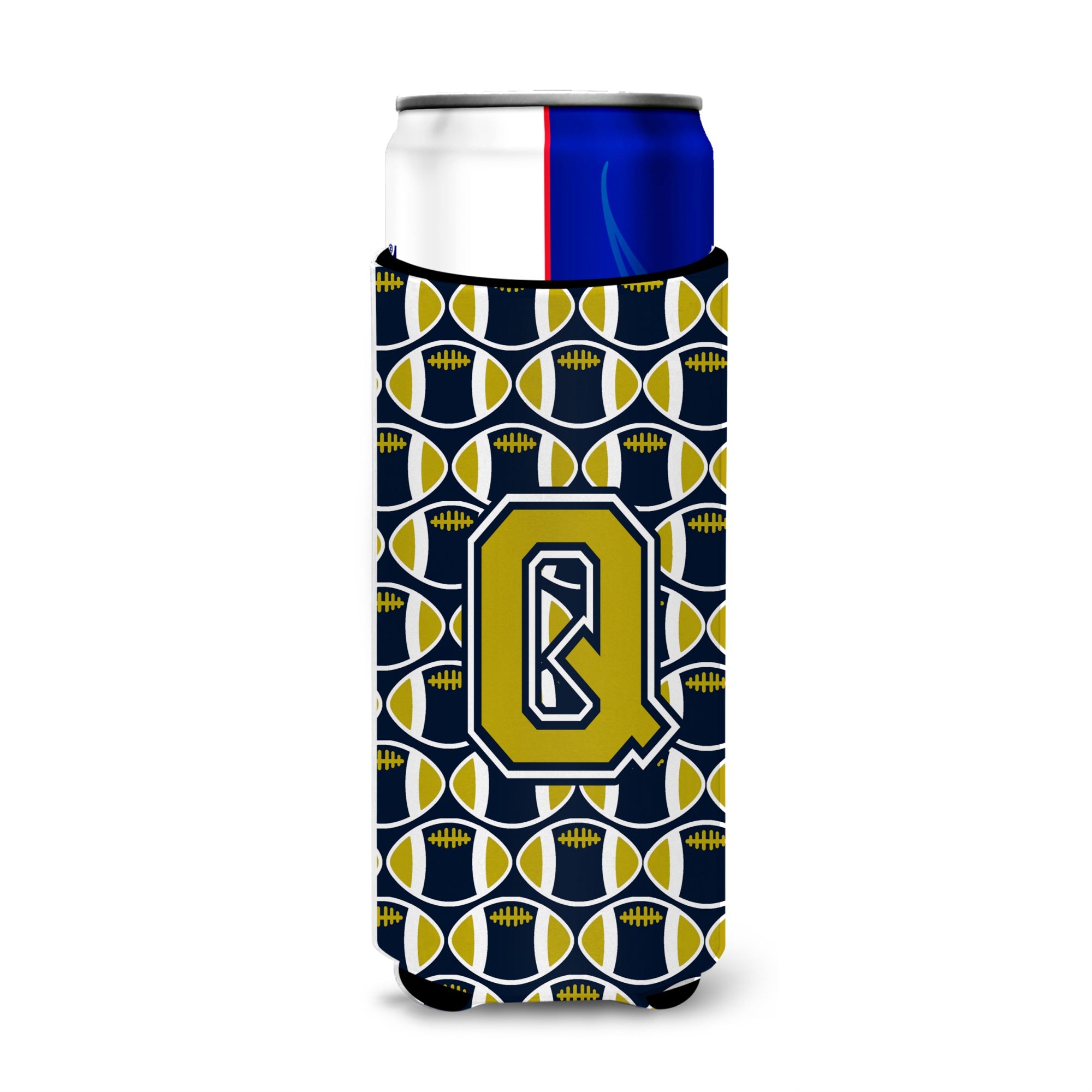 Letter Q Football Blue And Gold Ultra Beverage Insulators For Slim Cans Cj1074-Qmuk