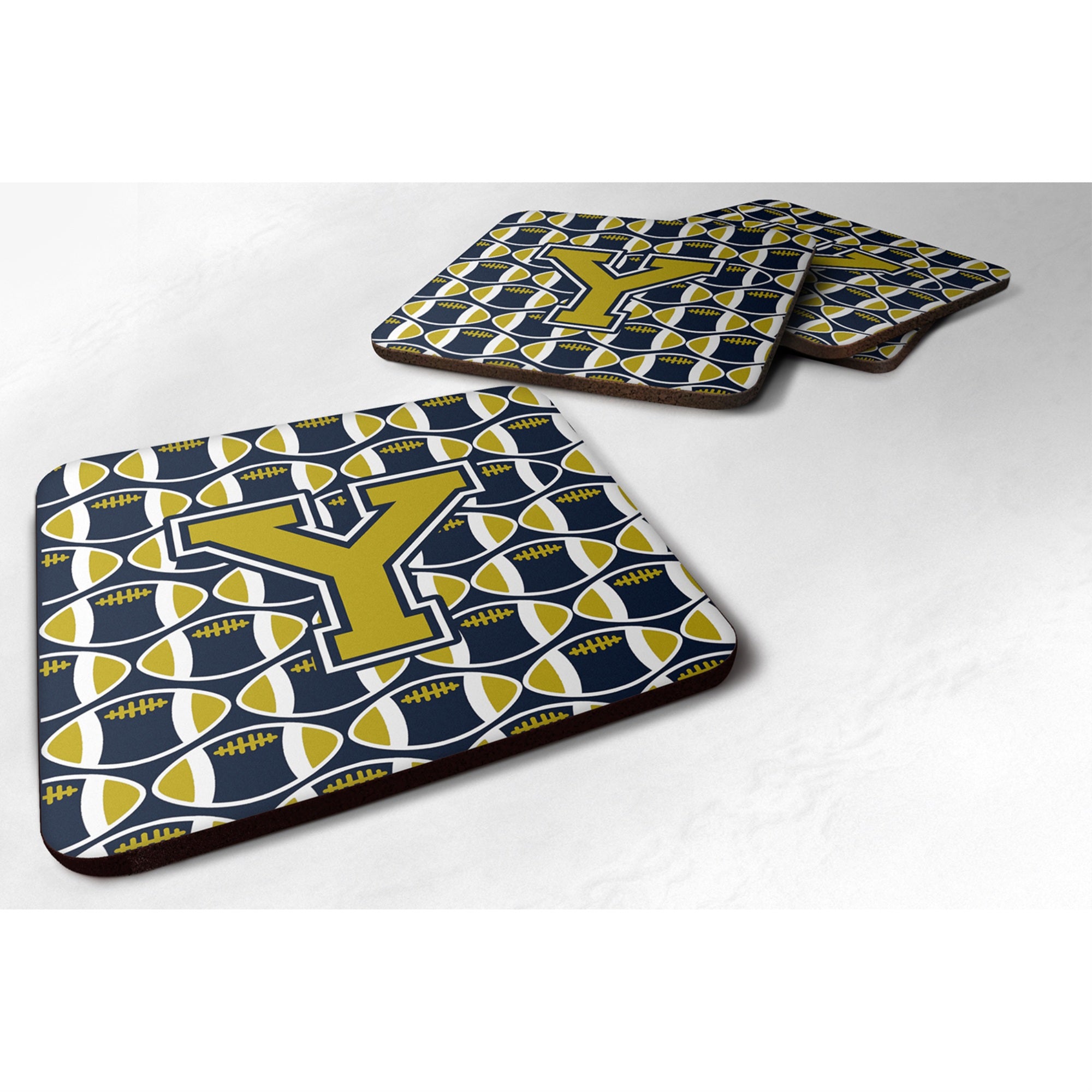 Caroline'S Treasures Cj1074-Yfc Letter Y Football Blue And Gold Foam Coaster (Set Of 4), 3.5, Multicolor