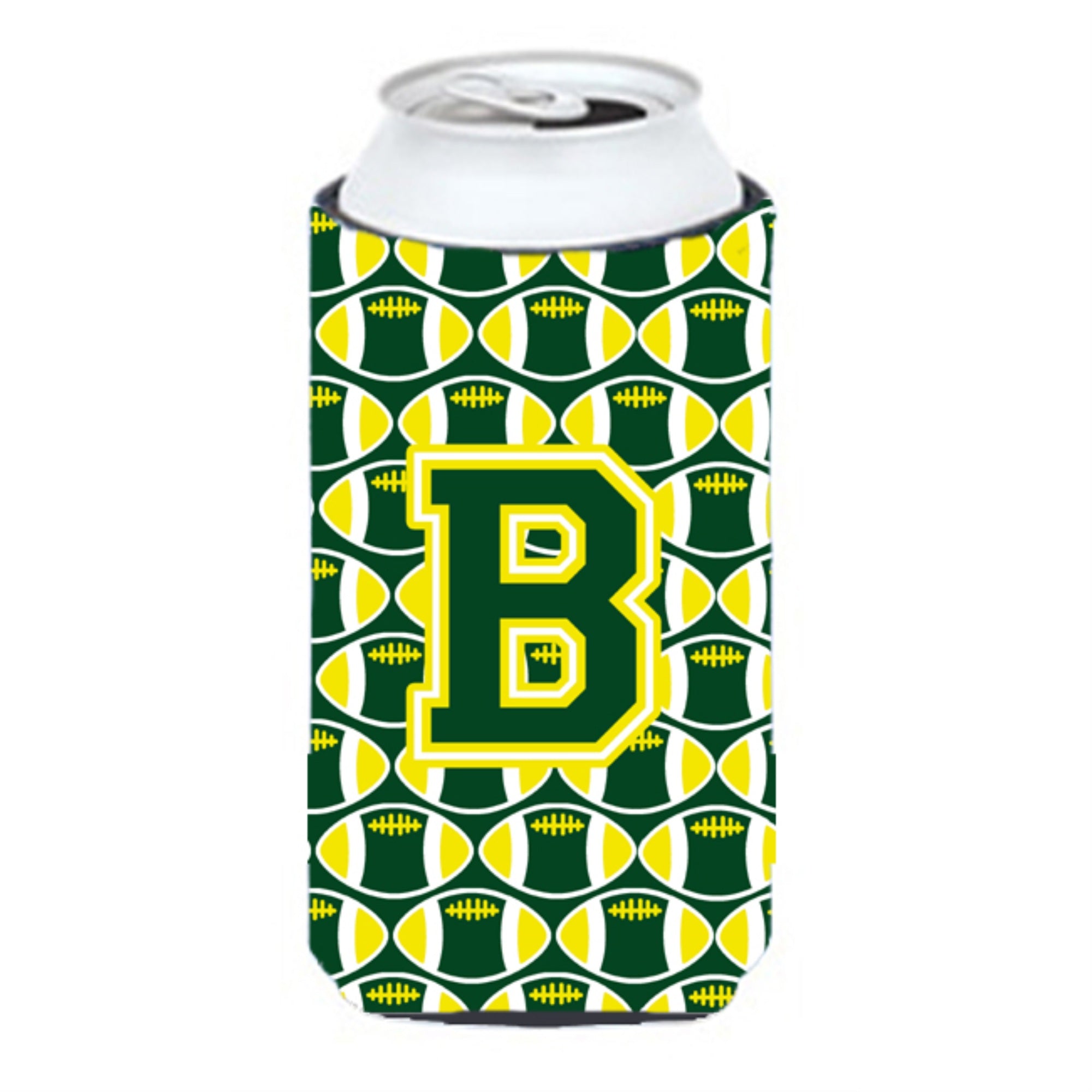 Caroline'S Treasures Cj1075-Btbc Letter B Football Green And Yellow Tall Boy Koozie Hugger, Multicolor