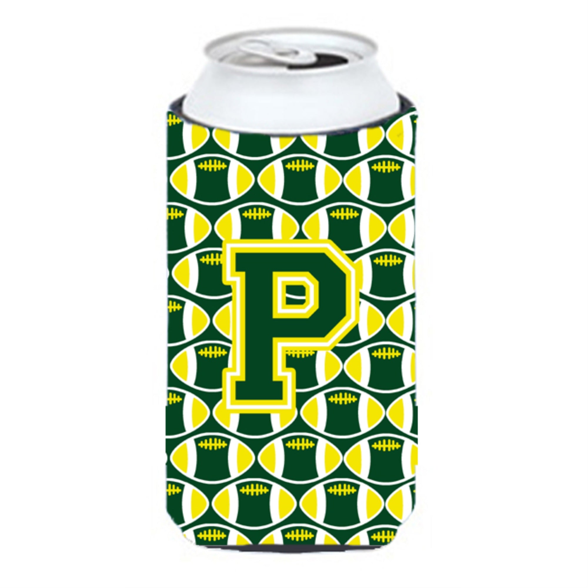 Letter P Football Green And Yellow Tall Boy Beverage Insulator Hugger Cj1075-Ptbc