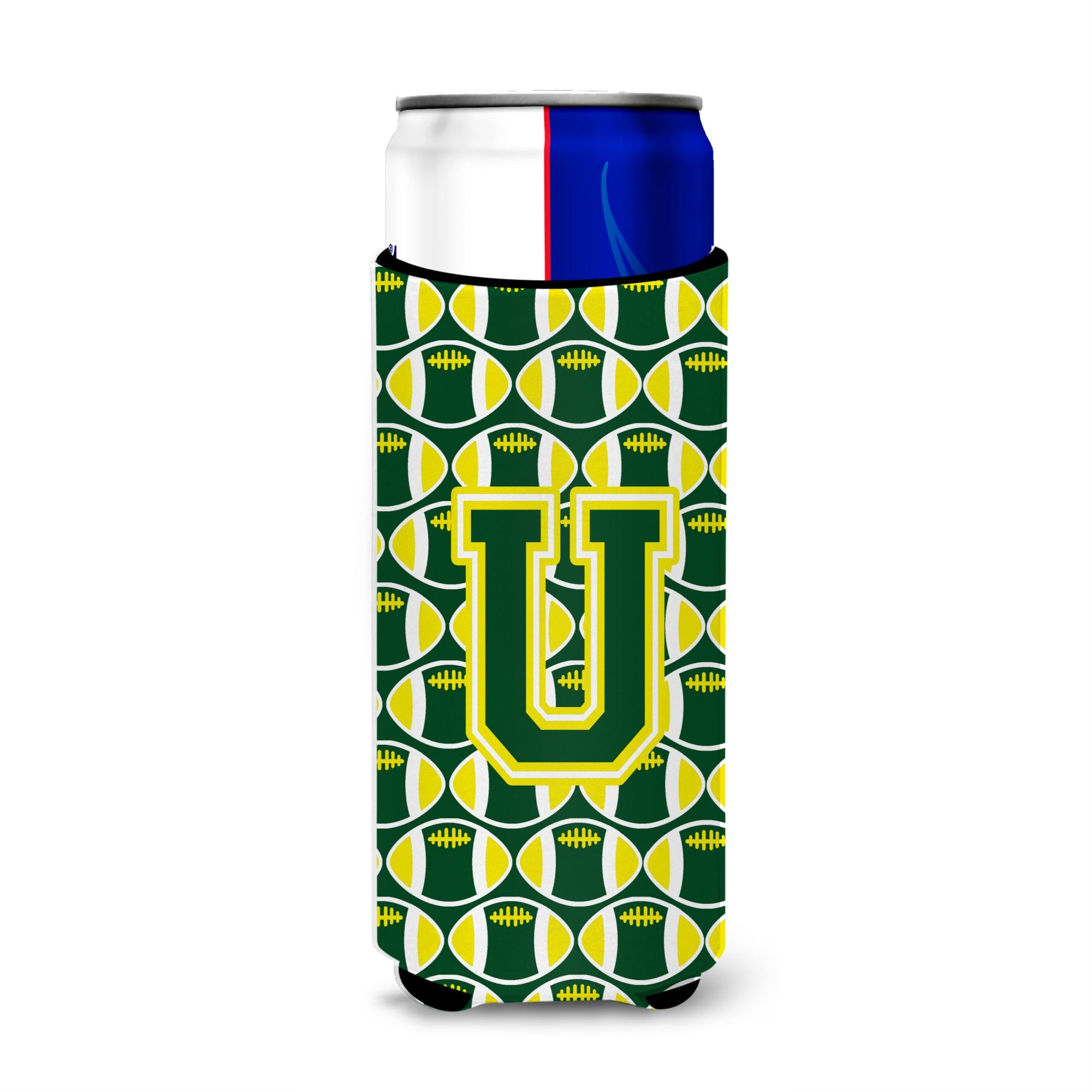 Letter U Football Green And Yellow Ultra Beverage Insulators For Slim Cans Cj1075-Umuk