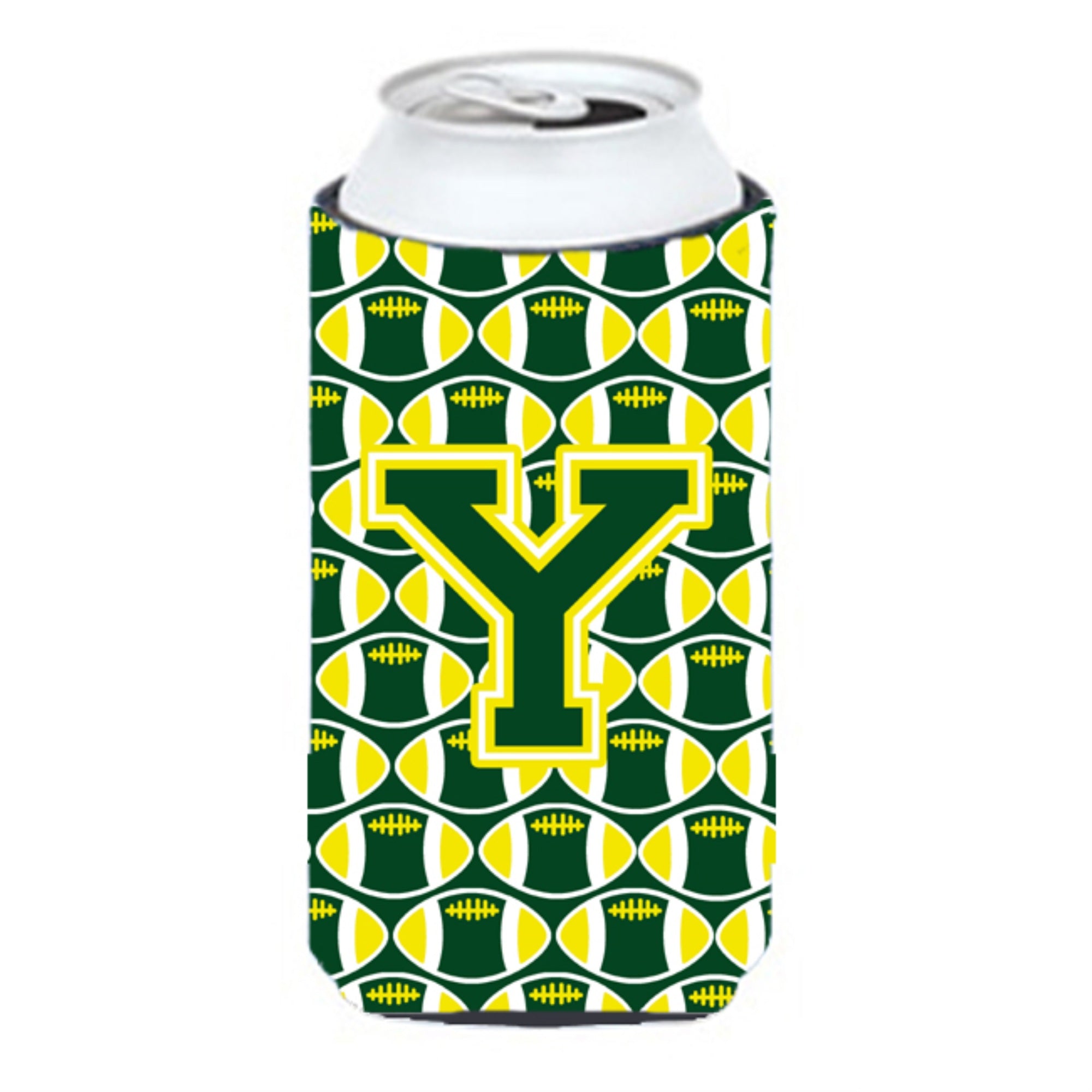 Letter Y Football Green And Yellow Tall Boy Beverage Insulator Hugger Cj1075-Ytbc