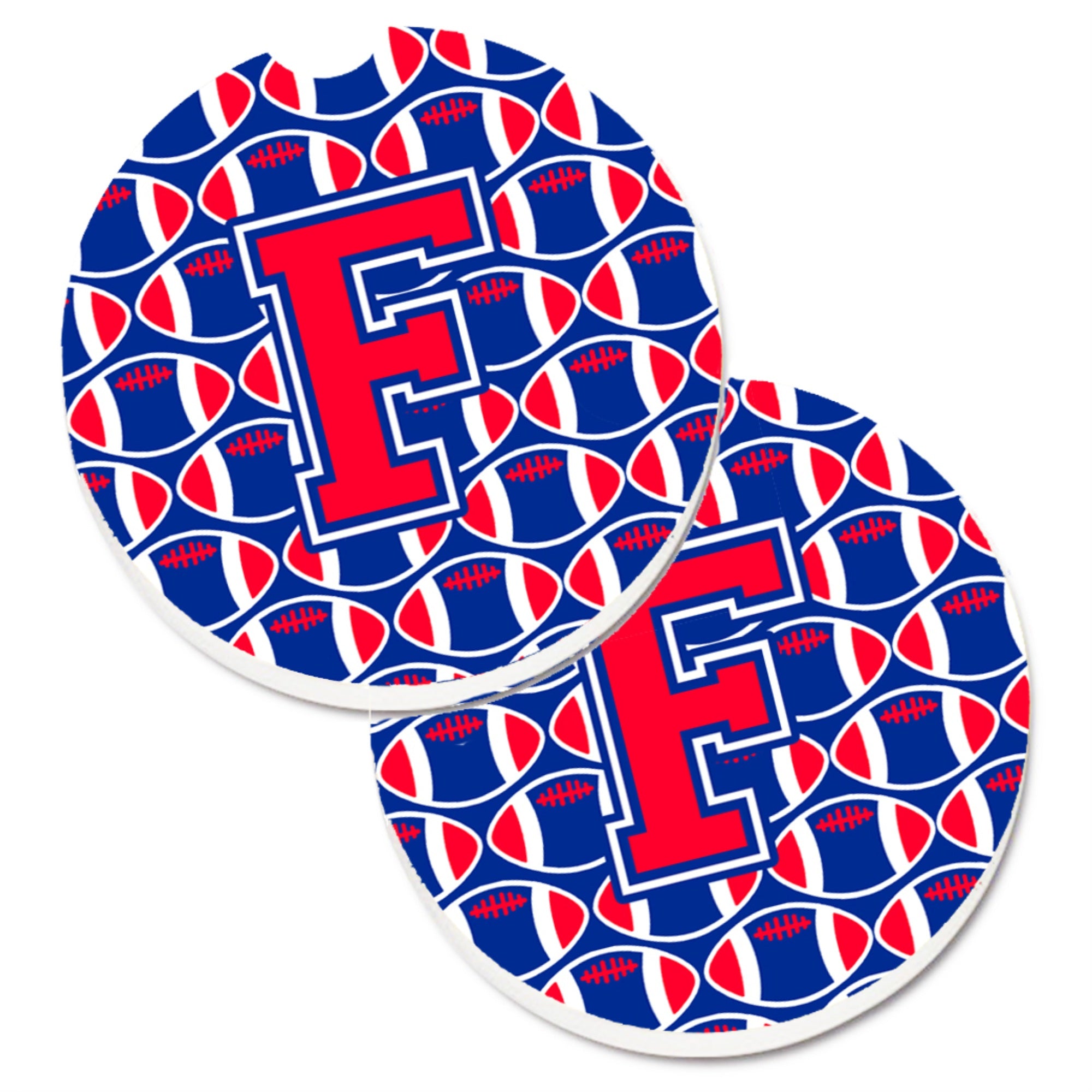Caroline'S Treasures Letter F Football Harvard Crimson & Yale Blue Set Of 2 Cup Holder Car Coasters Cj1076-Fcarc, 2.56, Multic