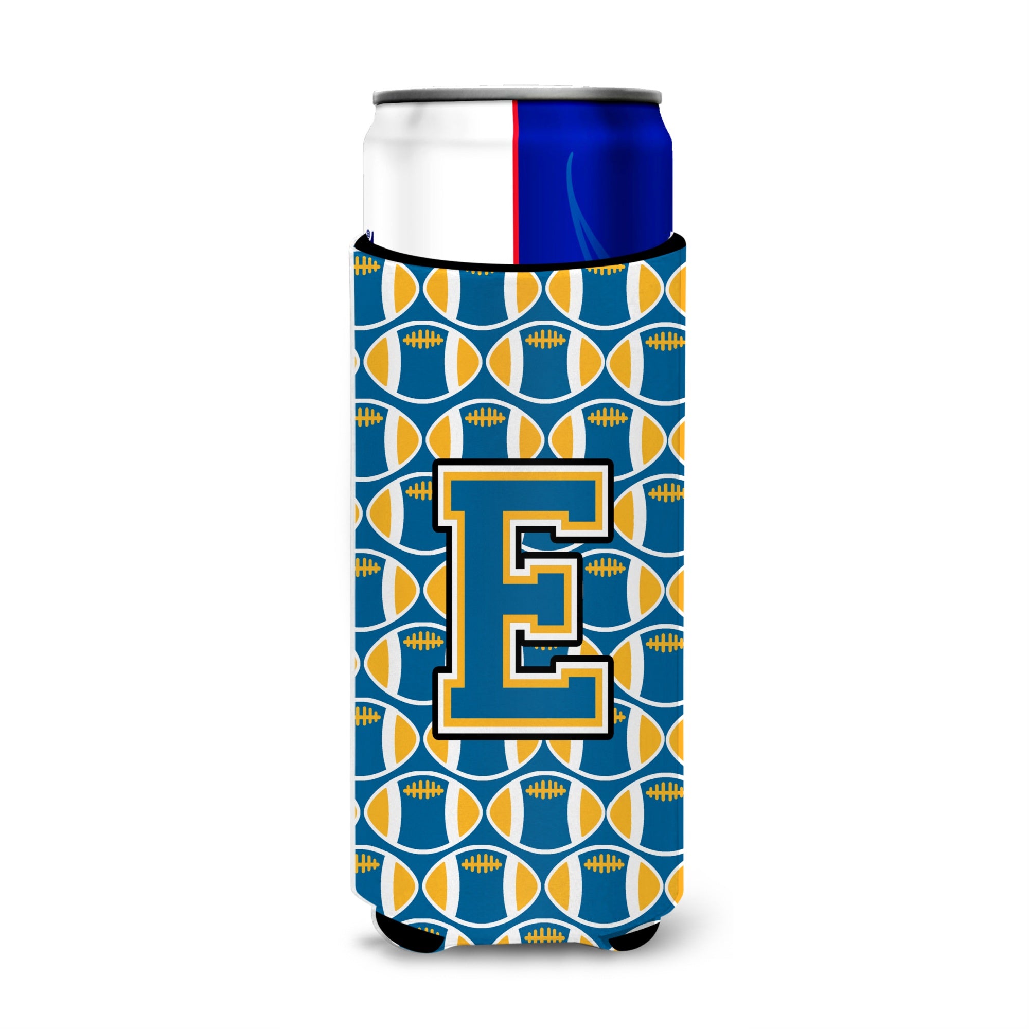 Letter E Football Blue And Gold Ultra Beverage Insulators For Slim Cans Cj1077-Emuk