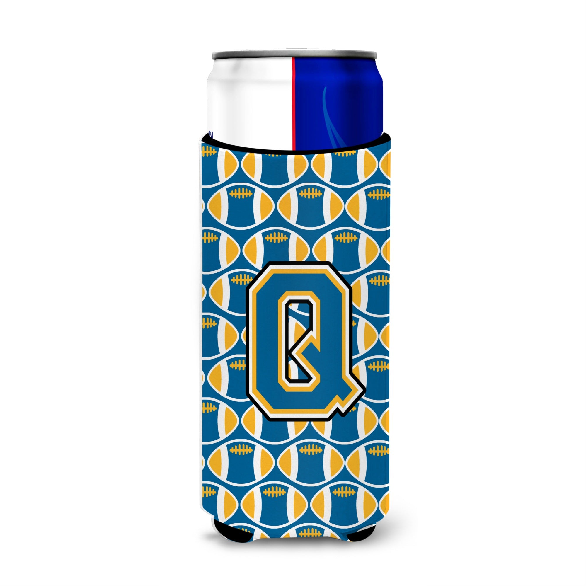 Letter Q Football Blue And Gold Ultra Beverage Insulators For Slim Cans Cj1077-Qmuk