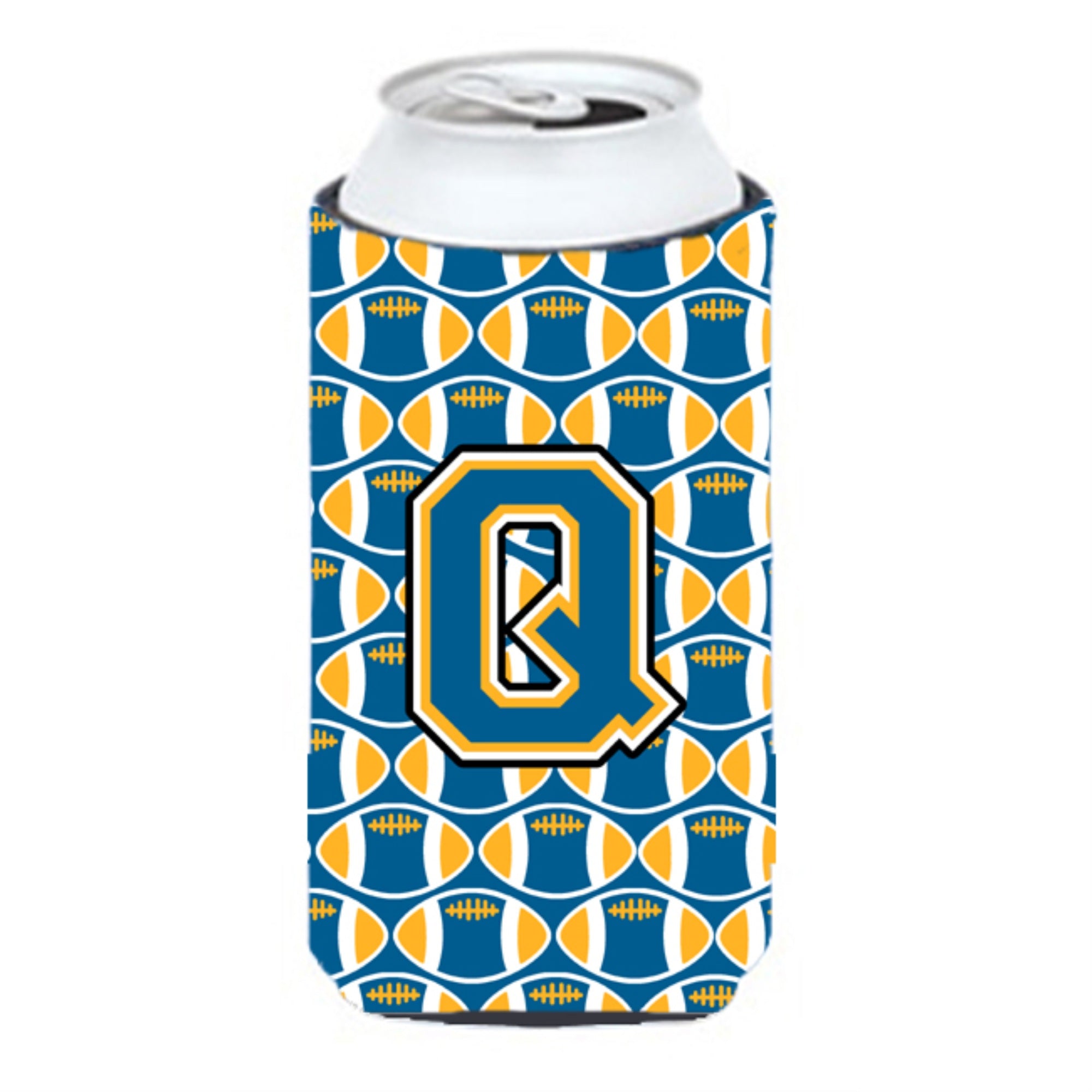 Letter Q Football Blue And Gold Tall Boy Beverage Insulator Hugger Cj1077-Qtbc