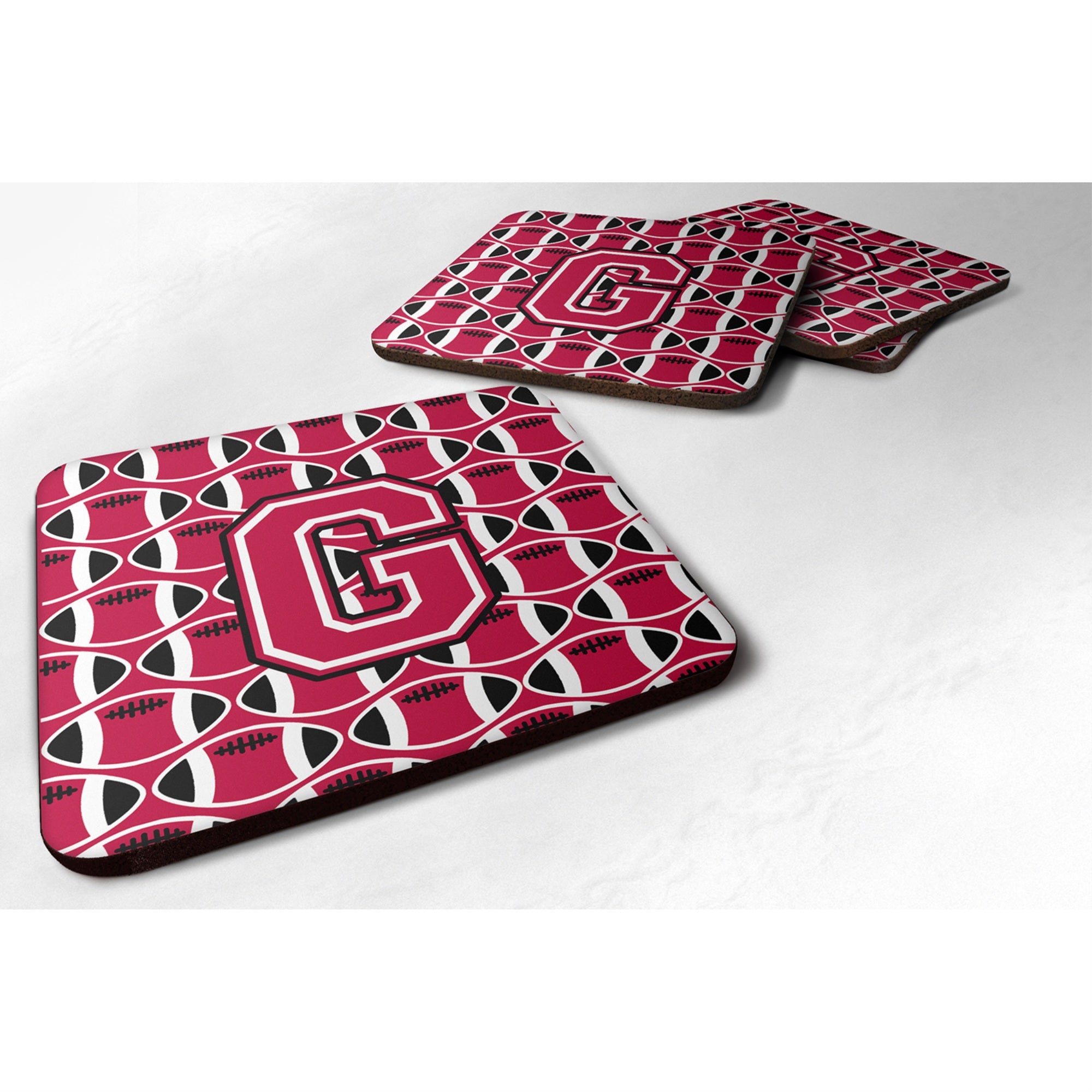Caroline'S Treasures Cj1079-Gfc Letter G Football Crimson And White Foam Coaster (Set Of 4), 3.5, Multicolor