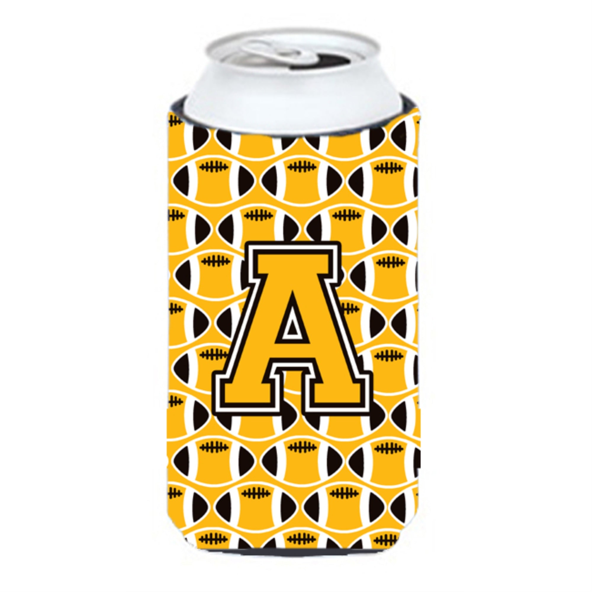 Letter A Football Black, Old Gold And White Tall Boy Beverage Insulator Hugger Cj1080-Atbc