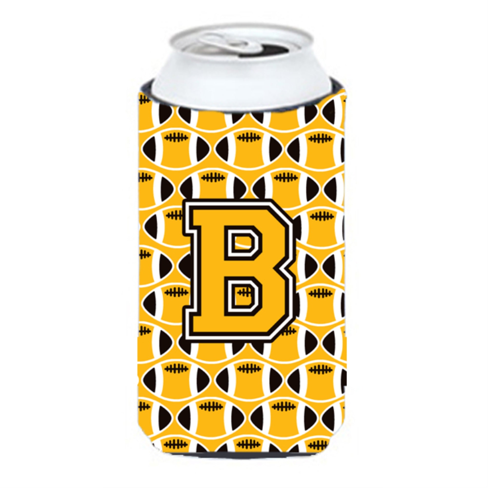 Caroline'S Treasures Cj1080-Btbc Letter B Football Black, Old Gold And White Tall Boy Koozie Hugger, Multicolor